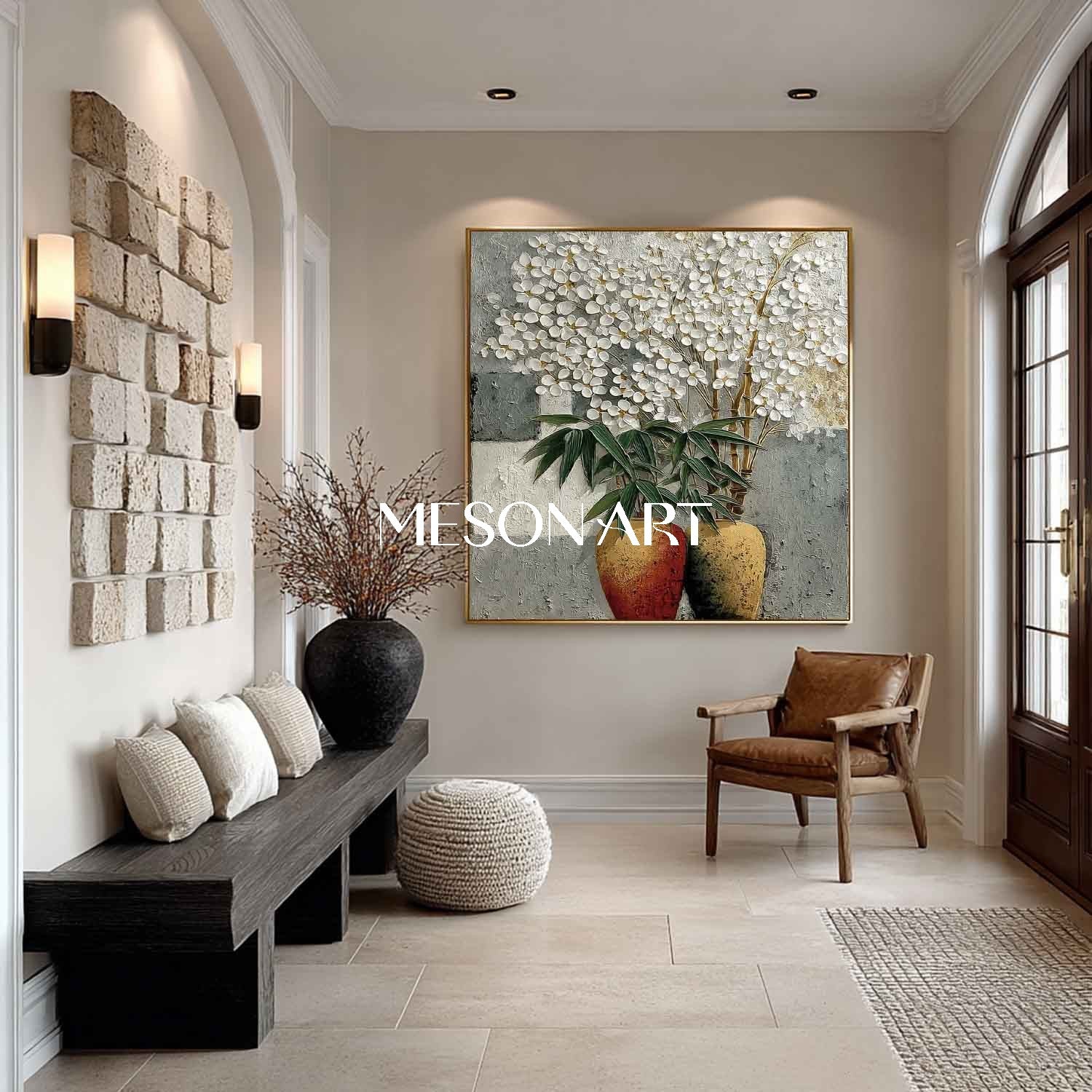 Floral Wall Art Contemporary Botanical Painting Large Textured Floral Canvas for Living Room