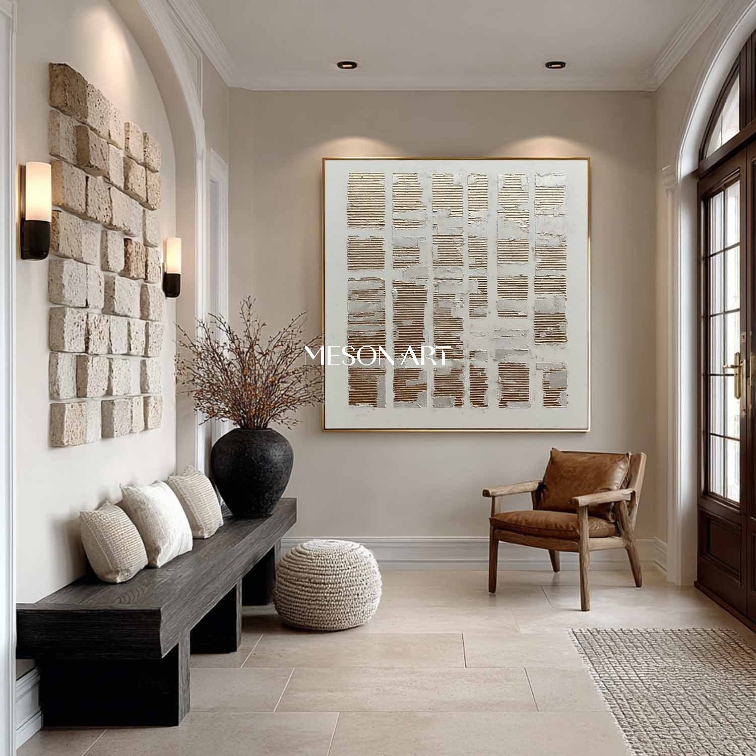 Contemporary luxury home minimalist canvas wall decor ideas gold and white abstract texture art