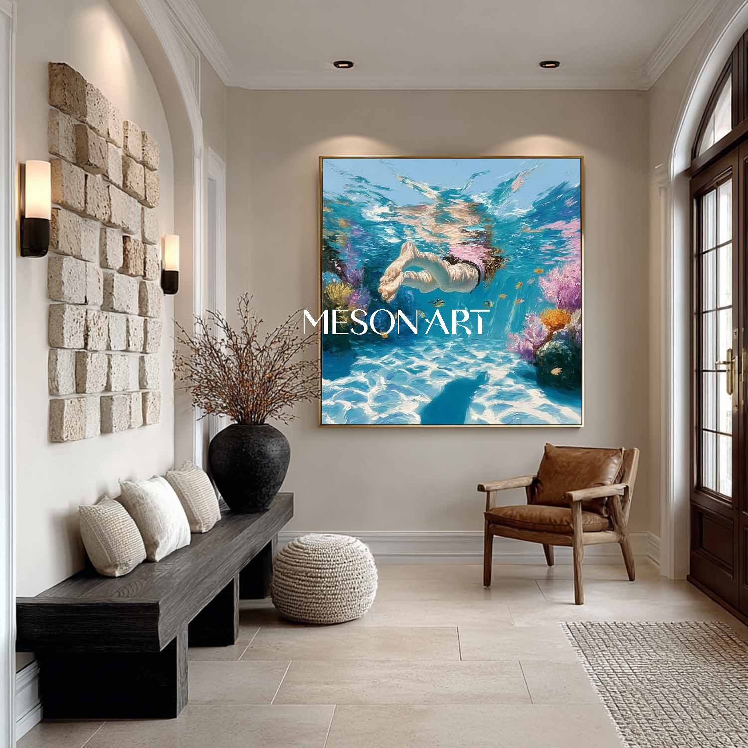 Seaside swimming wall art decoration Undersea snorkeling coral canvas art Seaside swimming painting