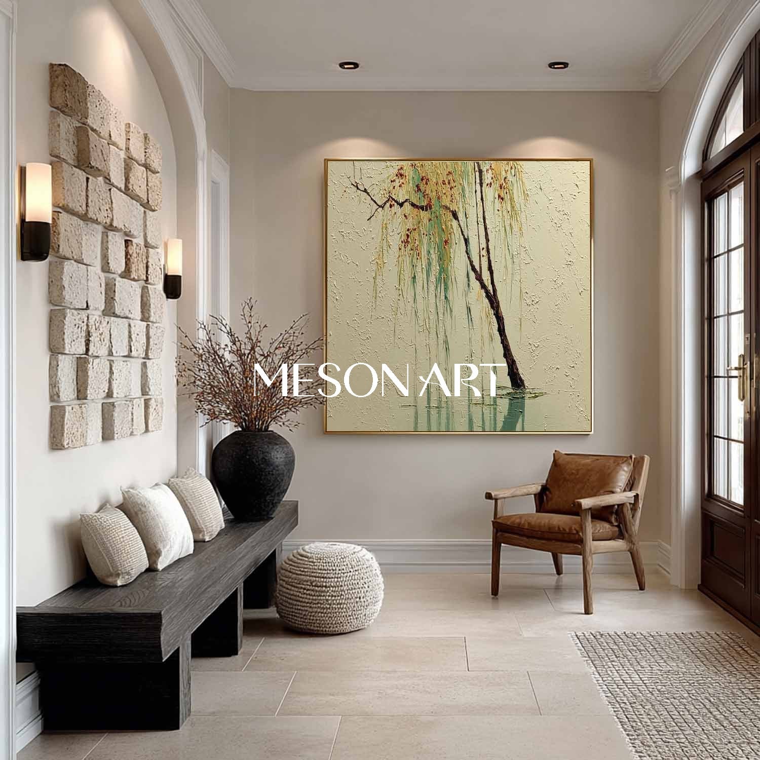 Large Scenic Willow Tree Canvas for Living Room Wall | Mesonart Serenity Series