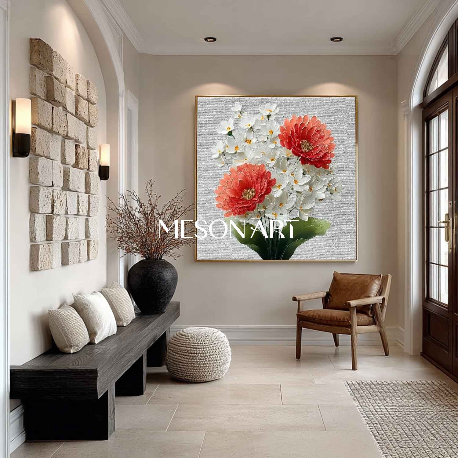 Textured Floral Canvas Wall Art for Modern Living Rooms | Mesonart Original