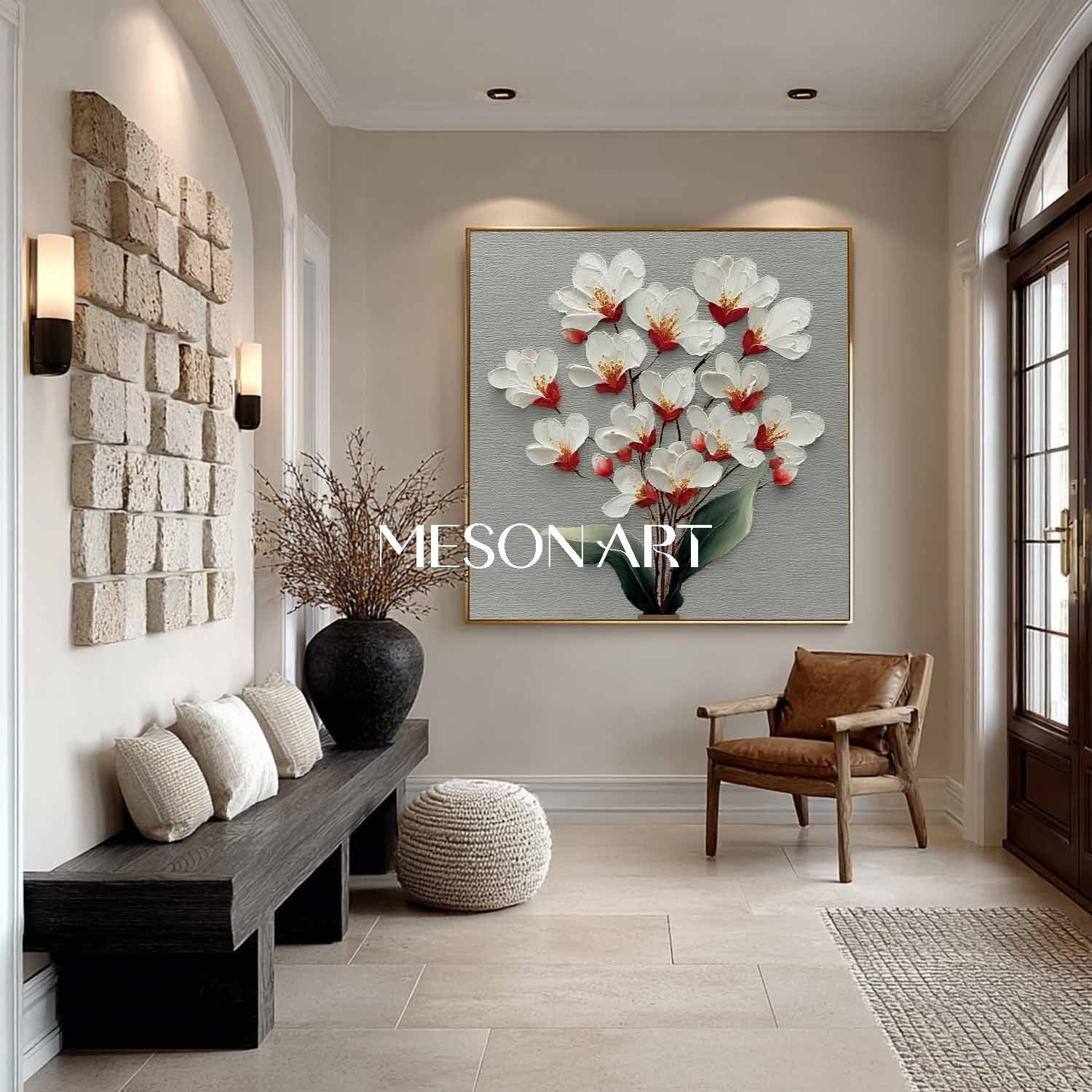 Large Floral Canvas Painting Neutral Floral Painting for Calm Interiors Floral Wall Art for Sale