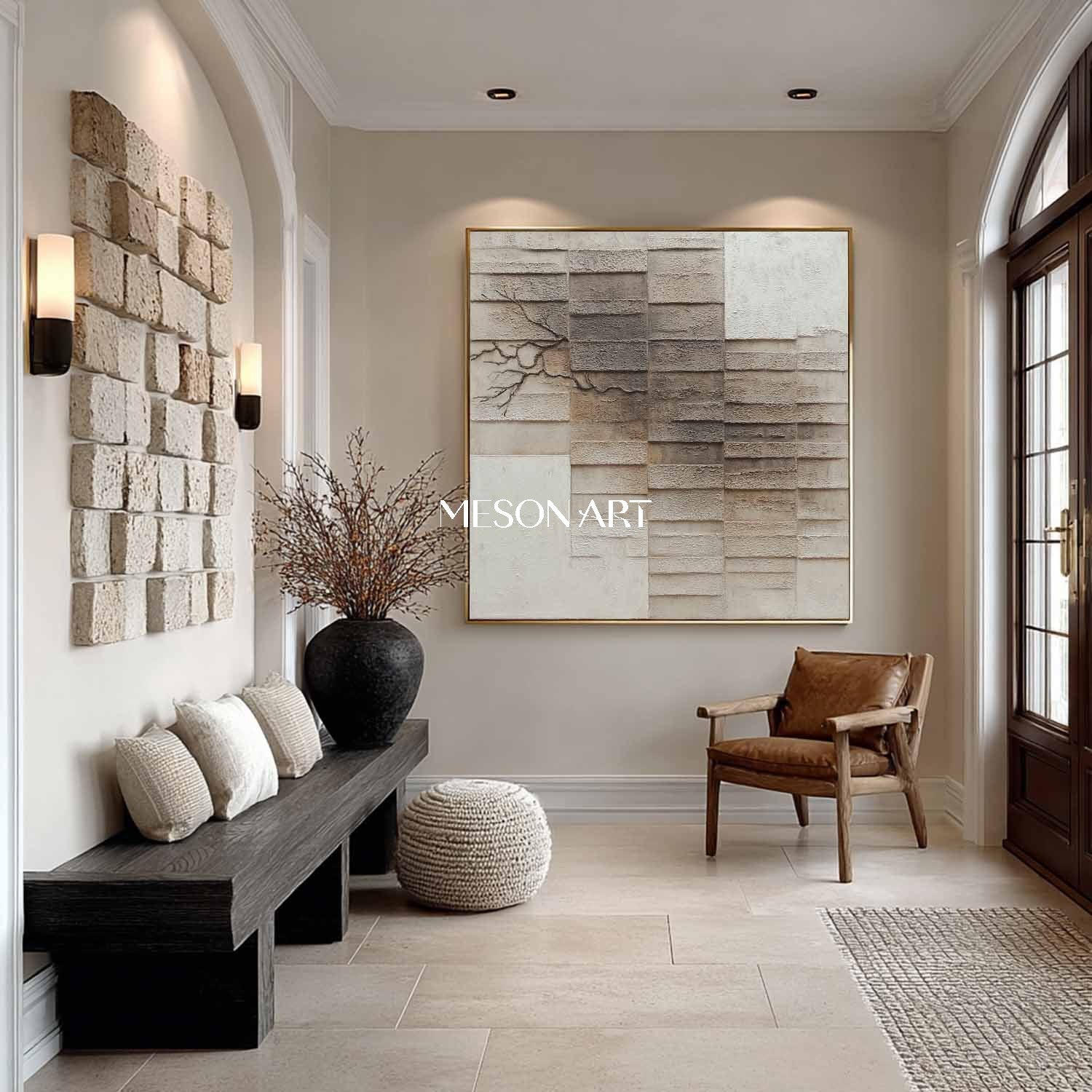 Light grey and brown painting Brown abstract texture canvas art for sale Wabi-sabi art