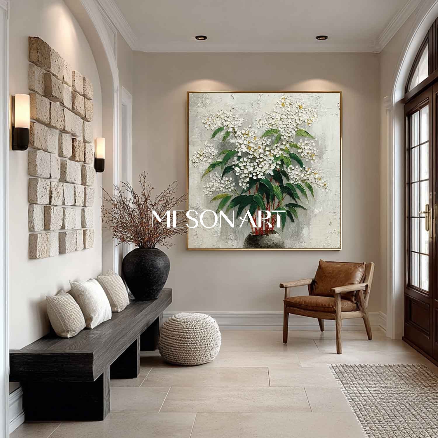 Neutral Tone Flower Wall Decor Square Floral Wall Art Abstract Floral Art for Minimalist Homes