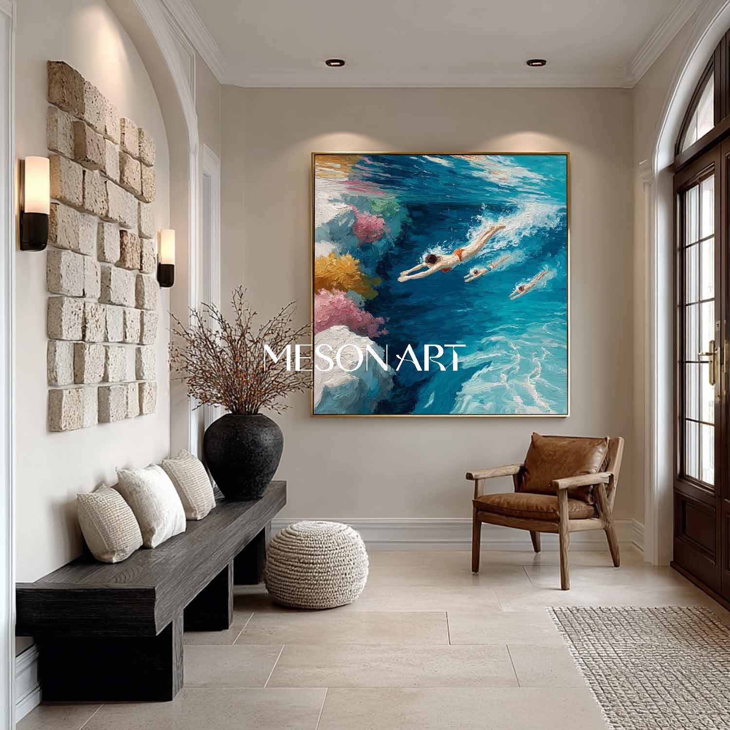 Seaside swimming canvas art for sale Summer swimming wall art decor Summer oil painting