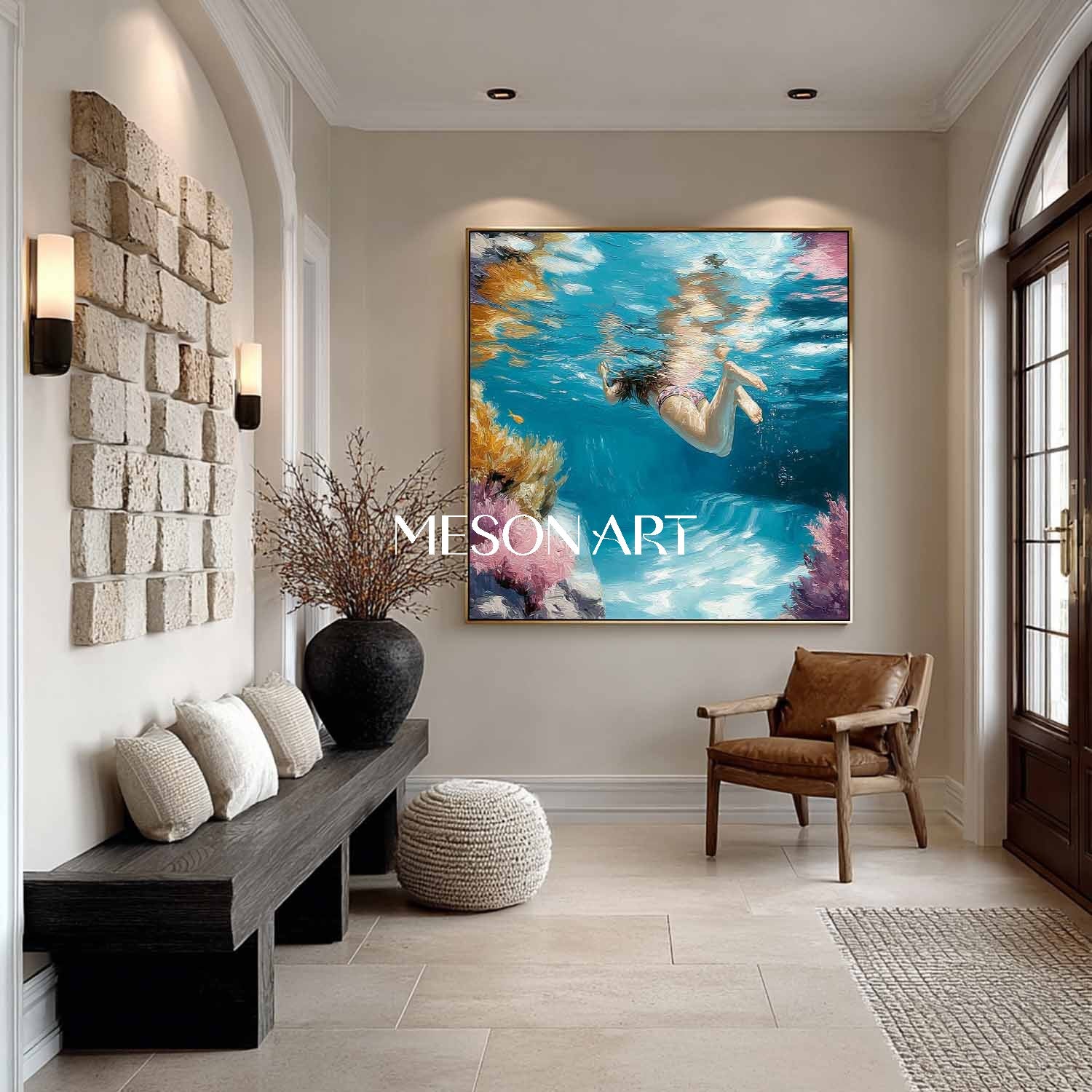 Undersea swimming wall art decor Undersea snorkeling coral canvas art Undersea swimming painting