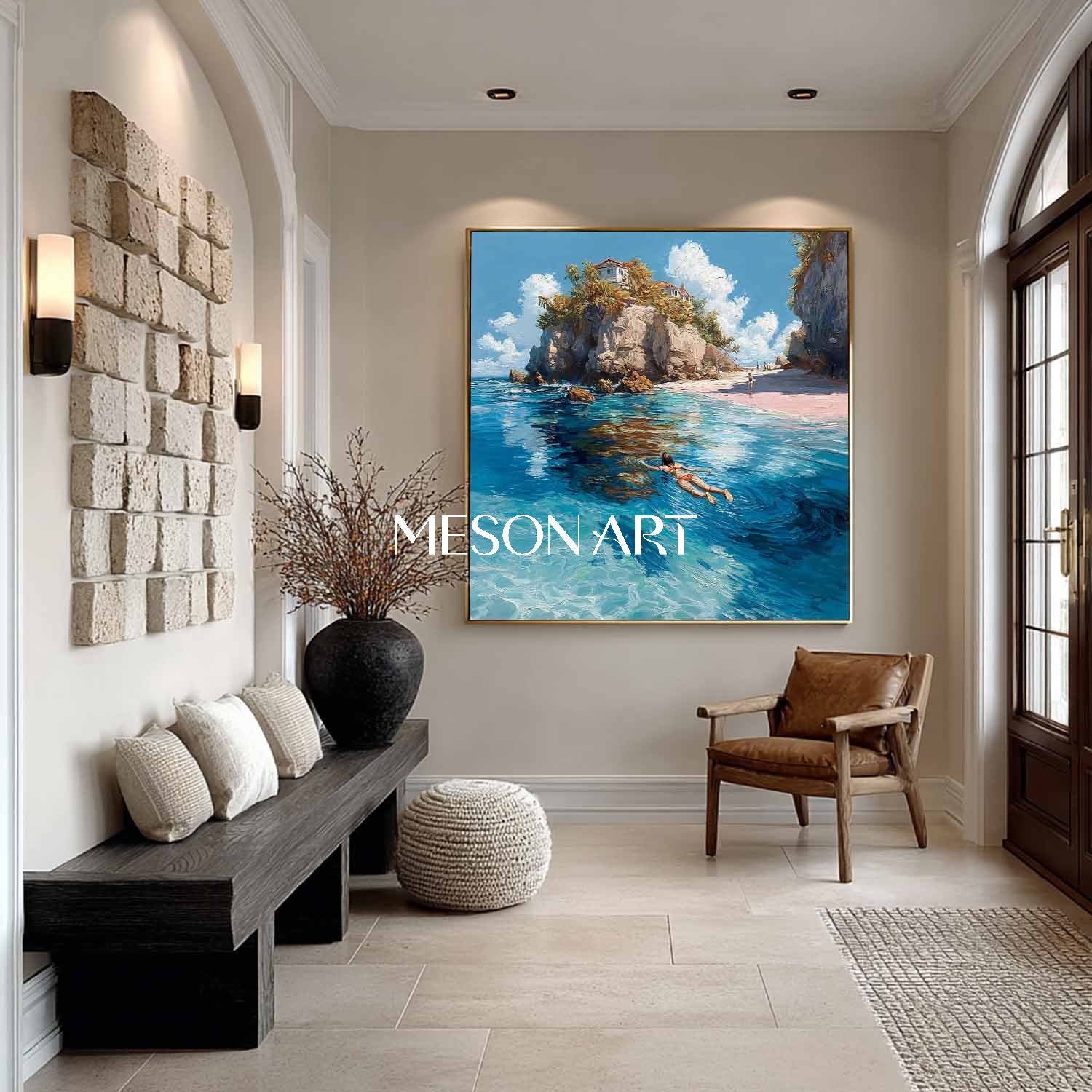 Beach Swimmer Artwork Coastal Swimming Art Woman Swimming Wall Art Summer Water Art Printing