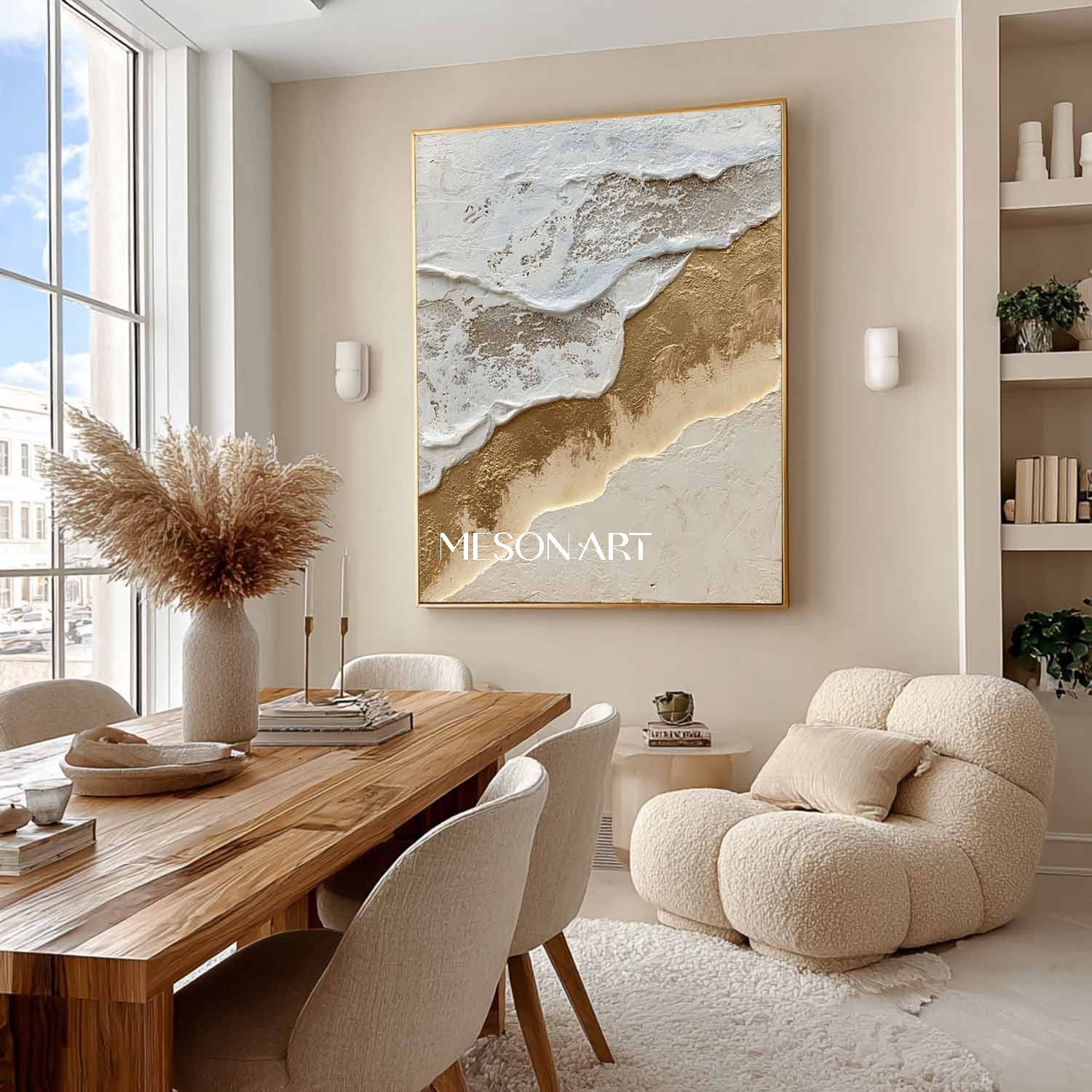 Gold and white ocean waves beach abstract art Ocean waves abstract canvas wall painting decor ideas