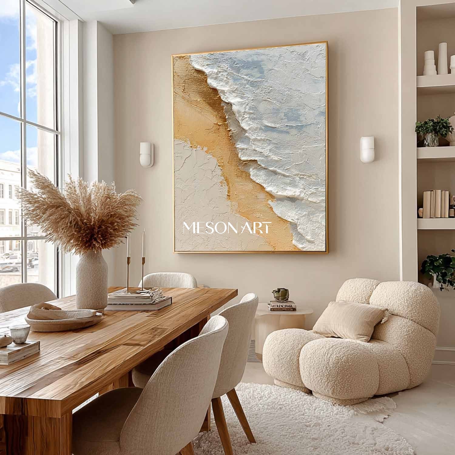 White ocean waves and yellow beach painting White ocean waves and yellow beach wall decoration