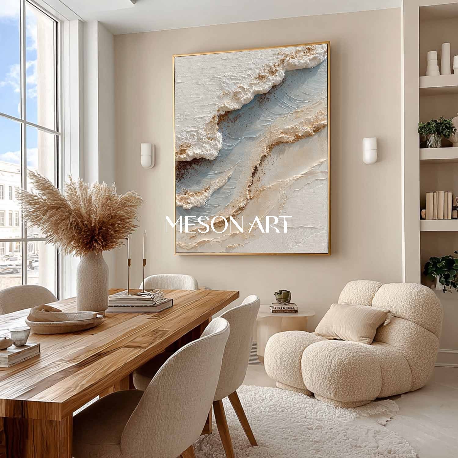 White ocean waves plaster texture painting White ocean waves abstract canvas wall art decoration