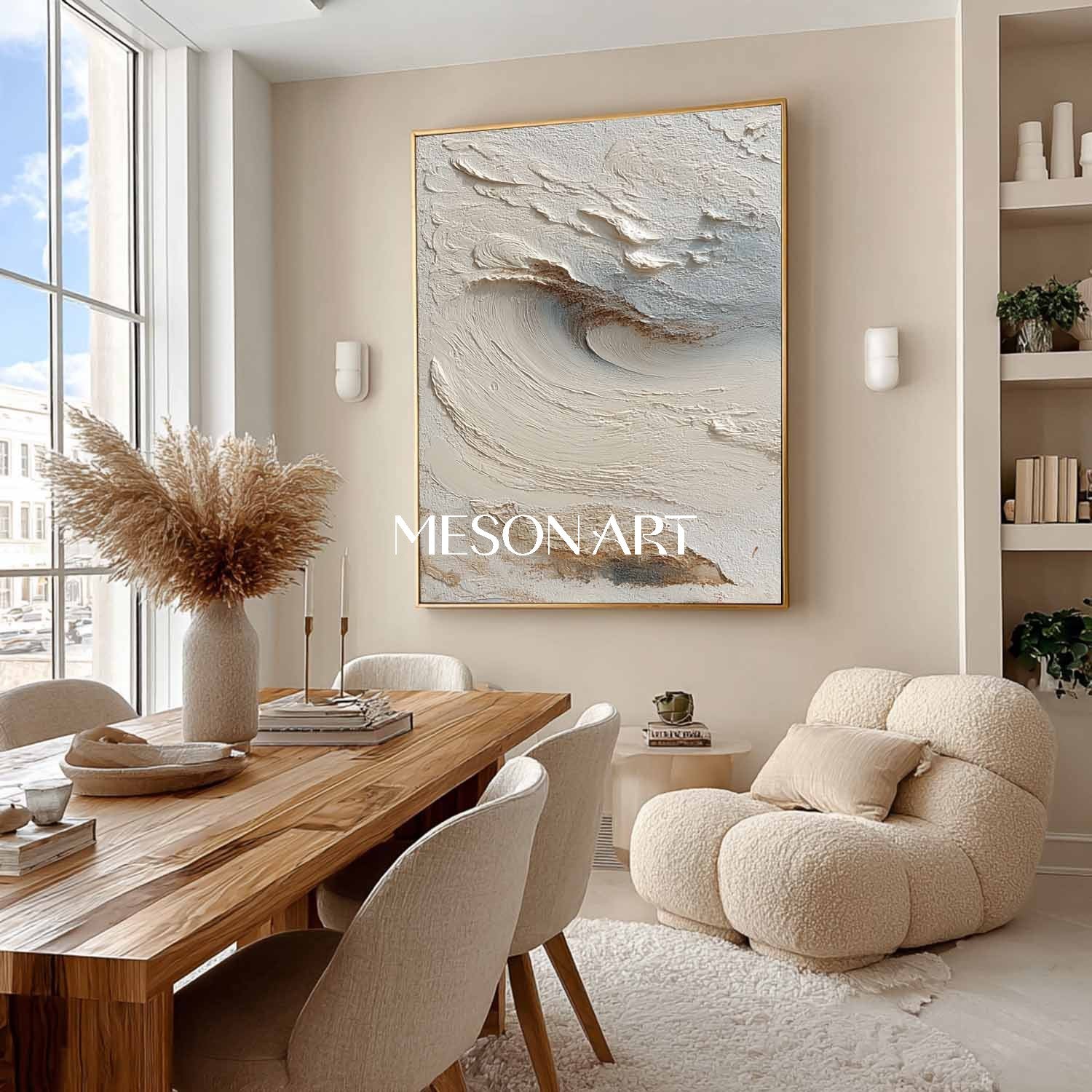 Fireplace Wall Decor Ideas Beige 3D Texture Painting Beige Abstract Canvas Wall Art