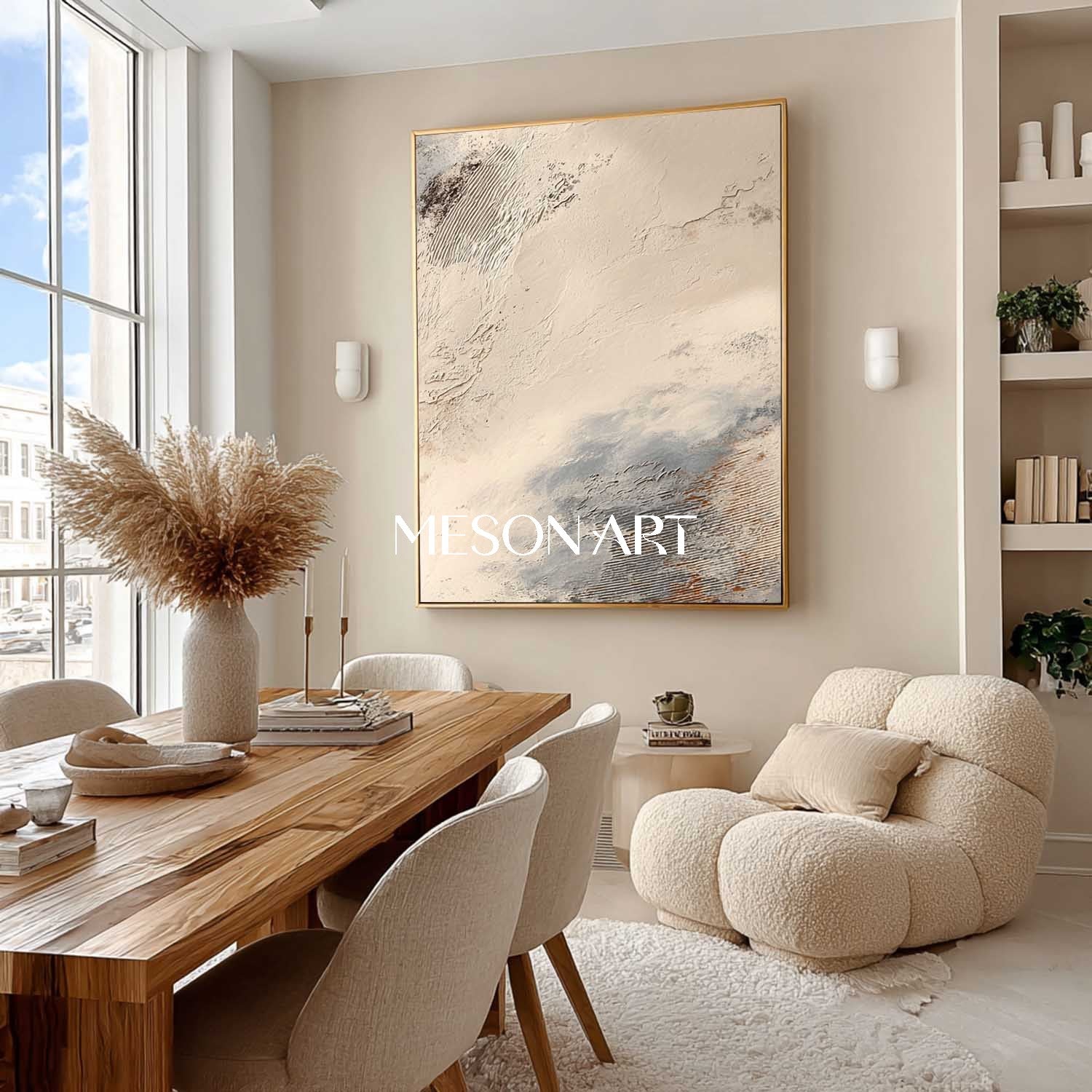 Large Bedroom wall decor ideas beige abstract texture painting beige abstract canvas wall art