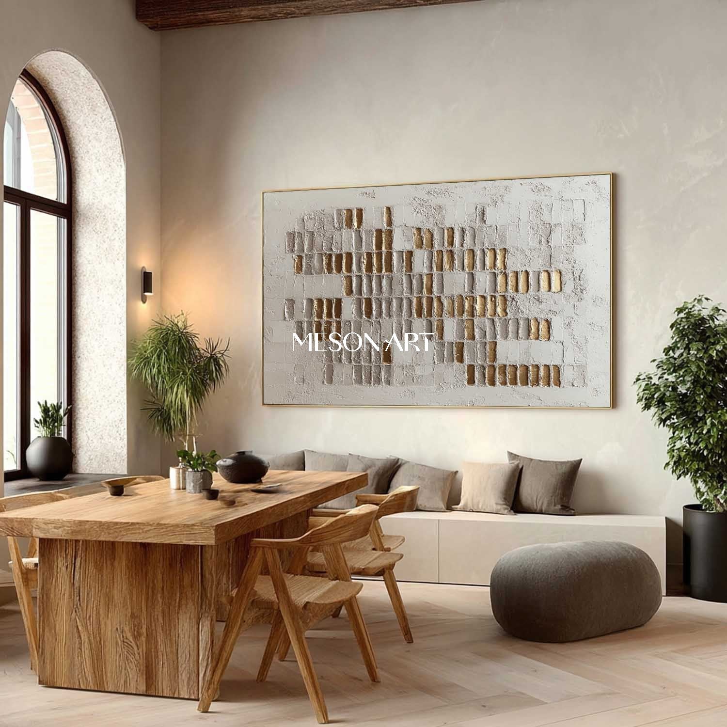Modern Wall Decor Ideas Gold and White Abstract Textured Canvas Art for Sale Wabi-Sabi Art