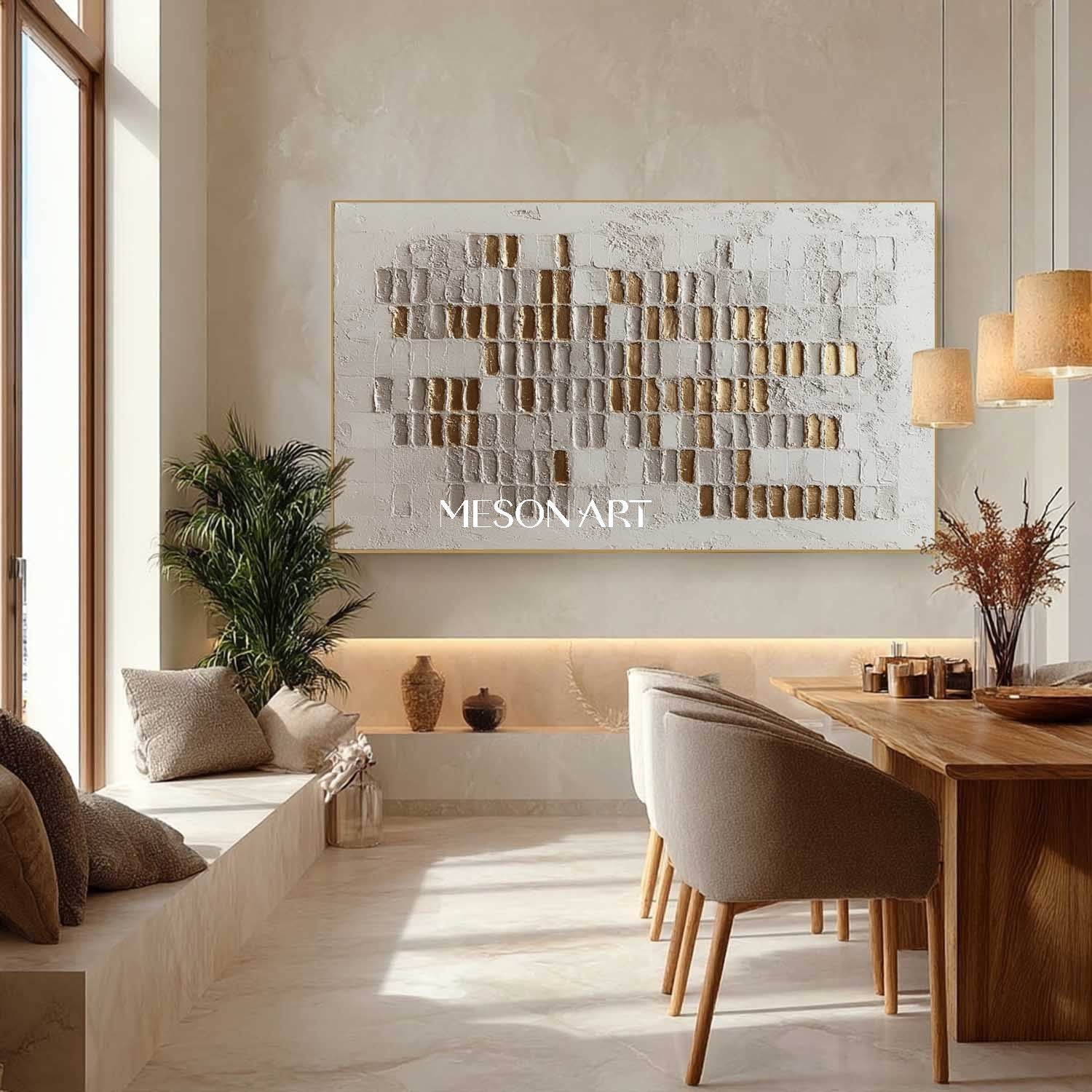 Modern Wall Decor Ideas Gold and White Abstract Textured Canvas Art for Sale Wabi-Sabi Art