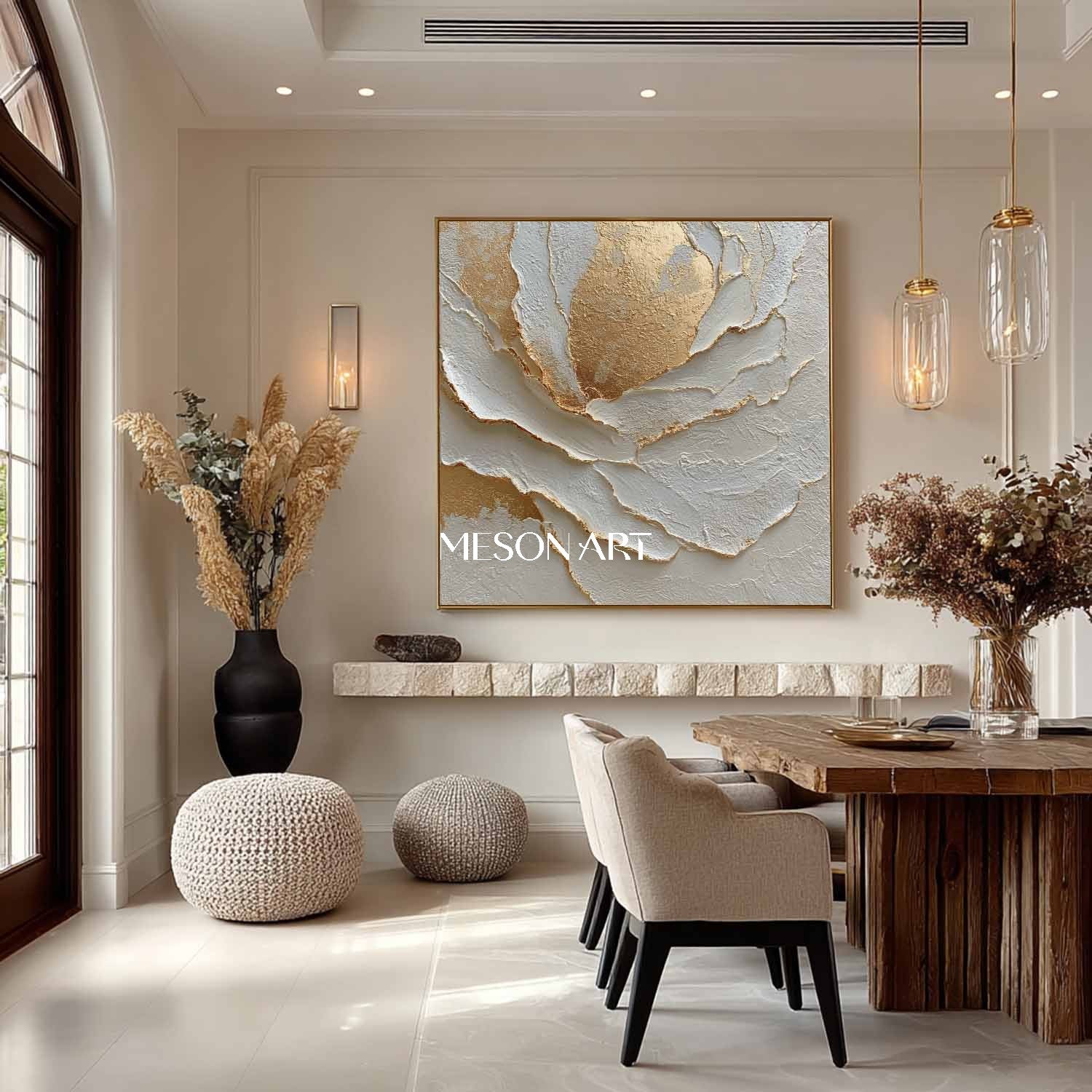 Gold and White Floral Plaster Canvas Art for Sale Modern Plaster Wall Art Decoration Ideas