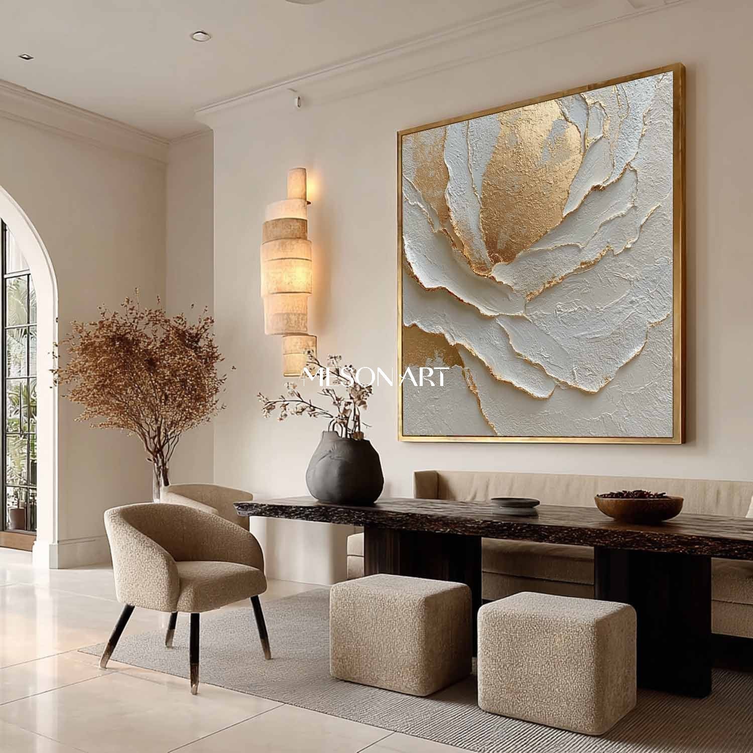 Gold and White Floral Plaster Canvas Art for Sale Modern Plaster Wall Art Decoration Ideas