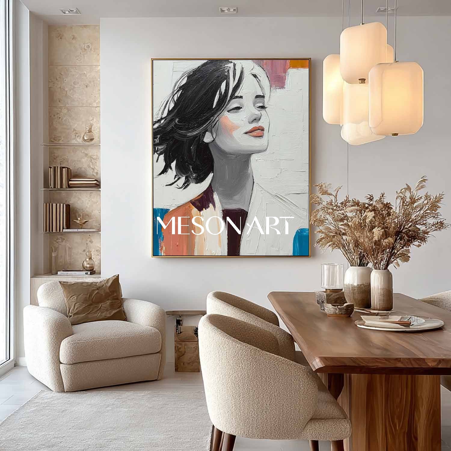 Surrealist Woman Oil Painting – Conceptual Female Portrait Wall Art