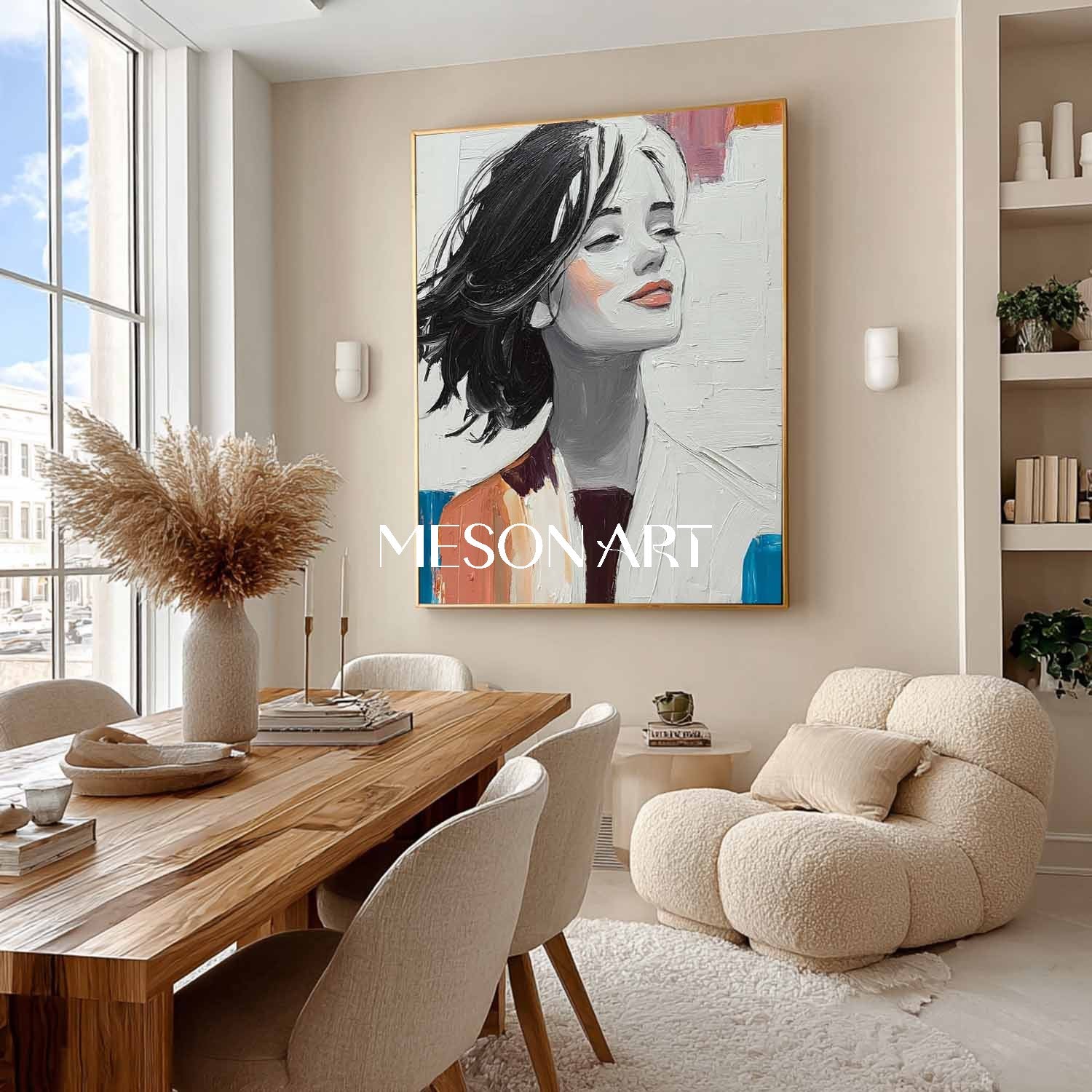 Surrealist Woman Oil Painting – Conceptual Female Portrait Wall Art