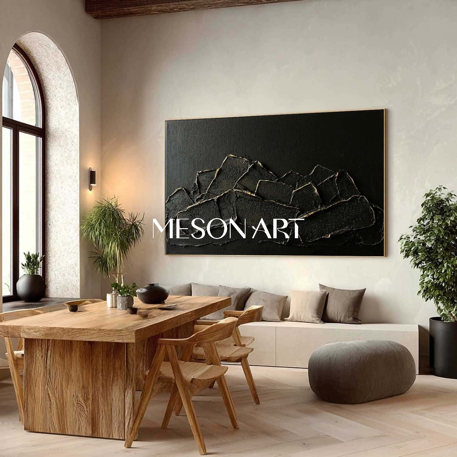 Black Gold Abstract Mountain Canvas Wall Art Modern Luxury Living Room Decor