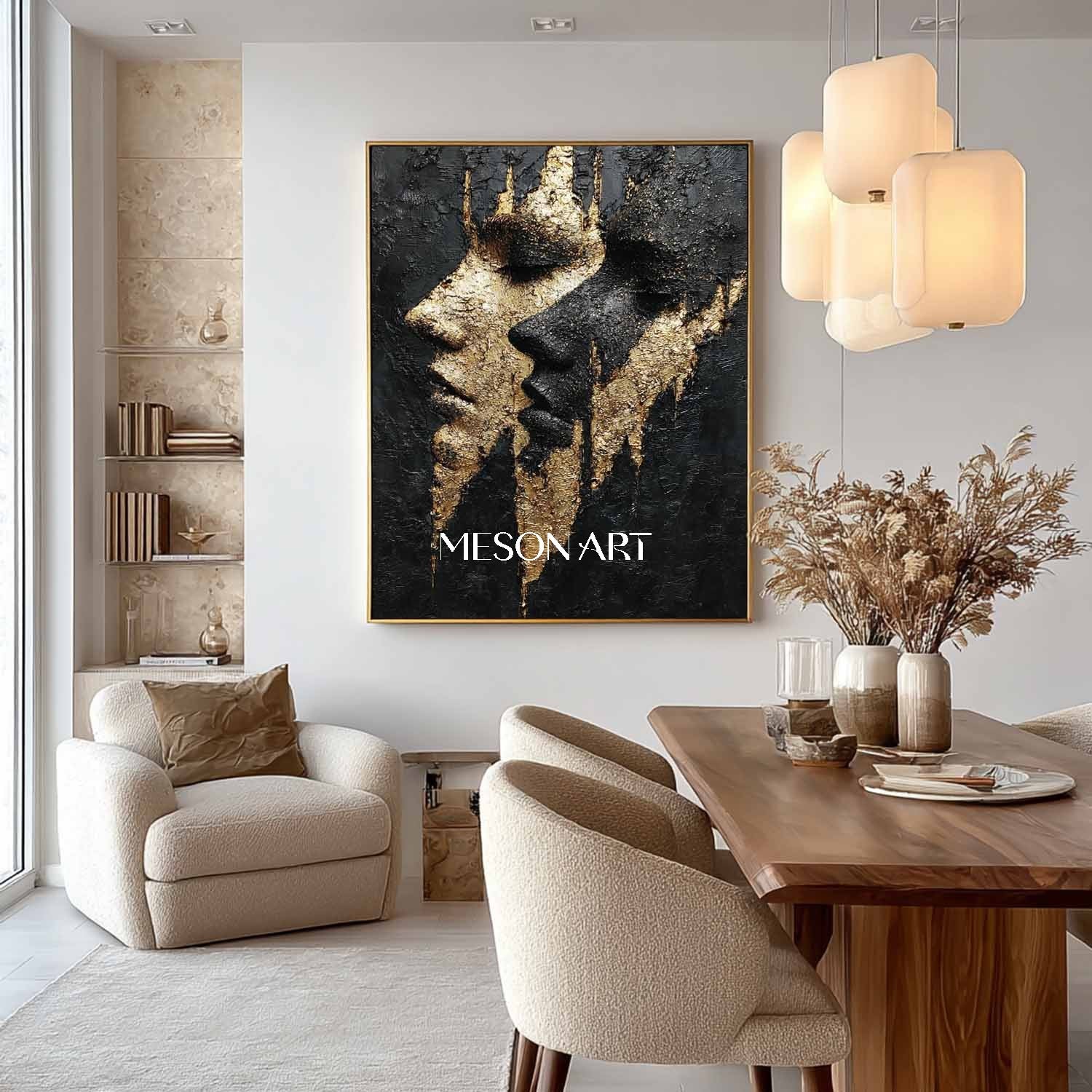 Black and gold portrait painting contemporary luxury home wall decoration art ideas