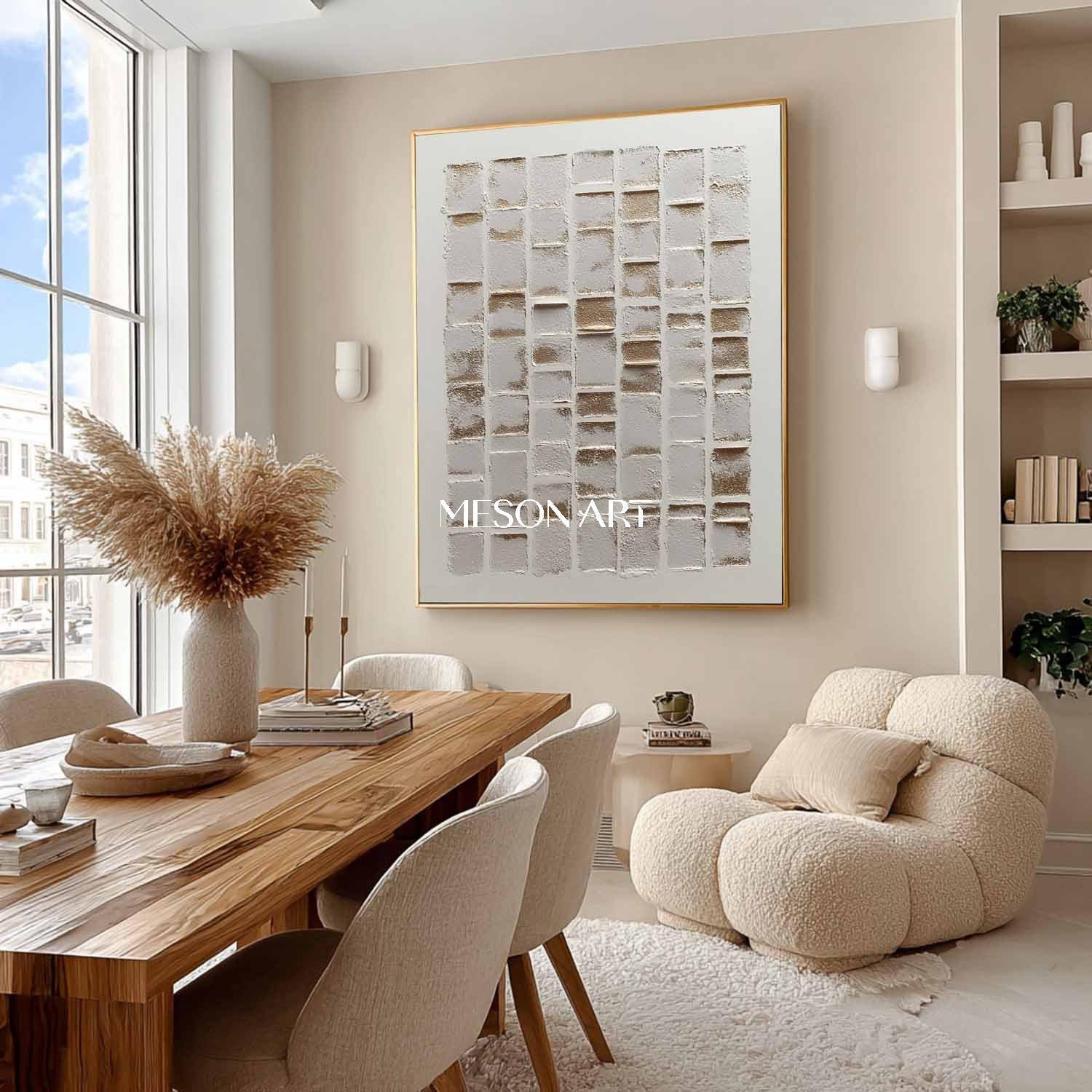 Large 3D Gold and White Abstract Texture Art Gold and White Minimalist Canvas Wall Decor