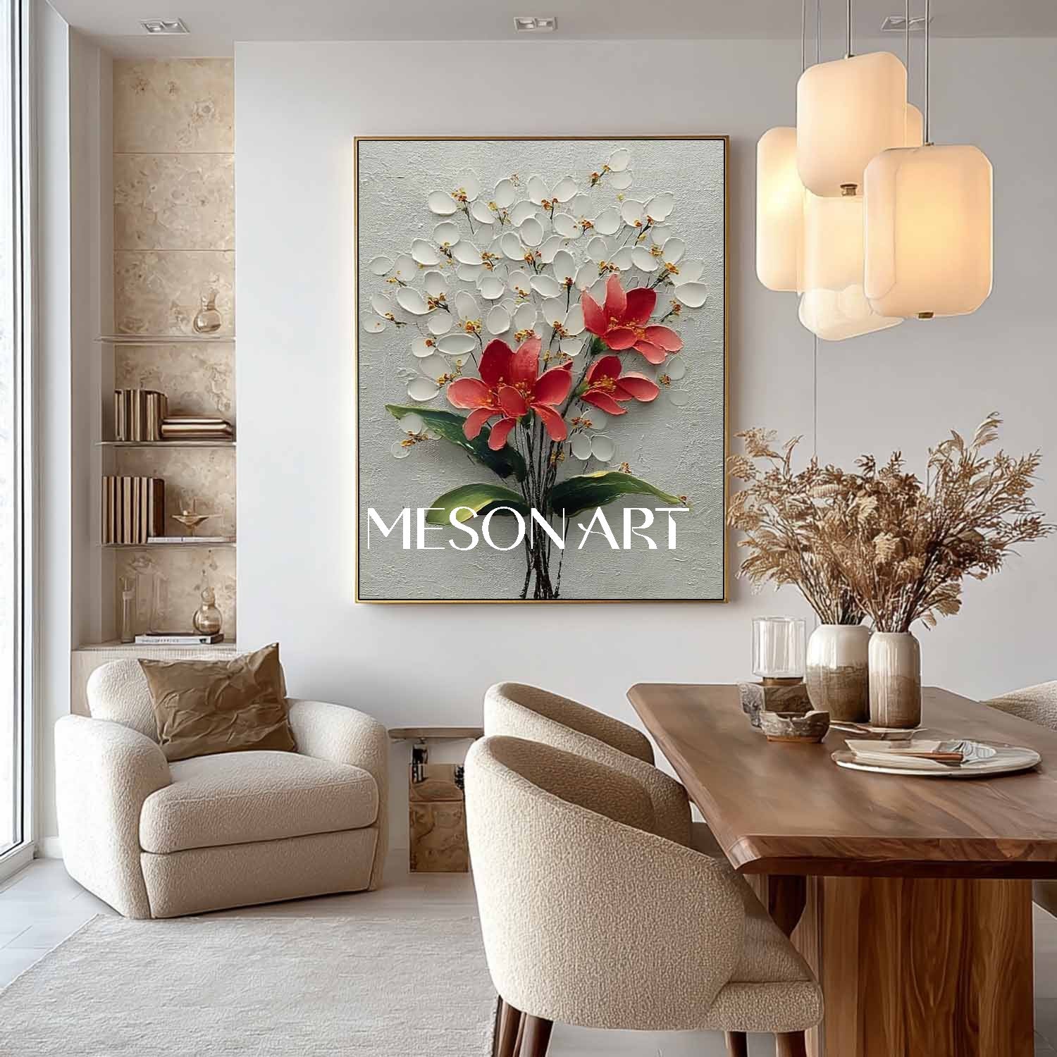 Bedroom Flower Canvas Decor Hand-Painted Floral Wall Art Monochrome Botanical Canvas