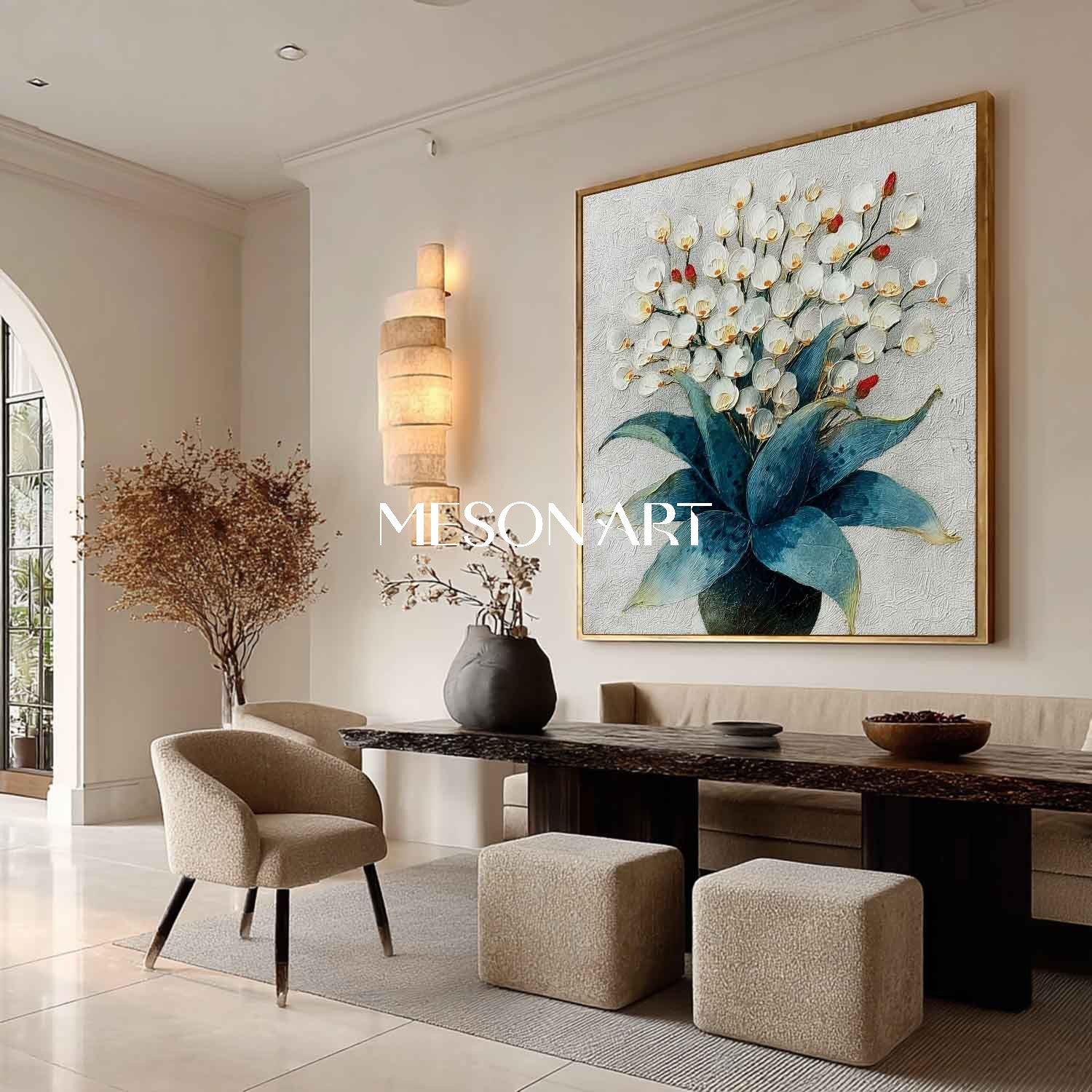Flower Painting on Canvas Hand-Painted Flower Wall Decor Online Square Floral Wall Art