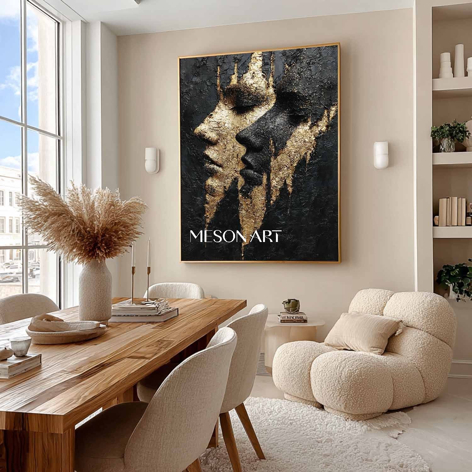 Black and gold portrait painting contemporary luxury home wall decoration art ideas