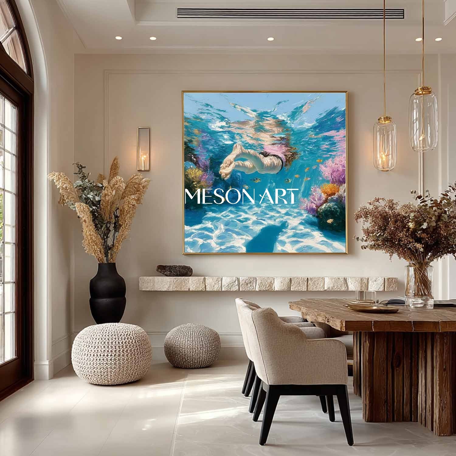 Seaside swimming wall art decoration Undersea snorkeling coral canvas art Seaside swimming painting