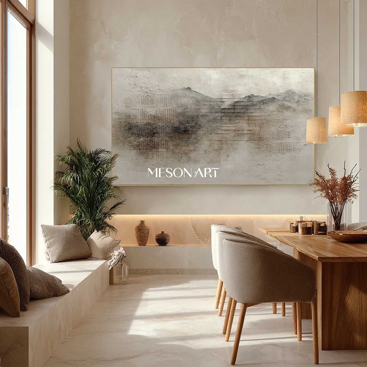 Light Grey Landscape Painting Earthy Abstract Texture Canvas Art for Sale Wabi Sabi Art