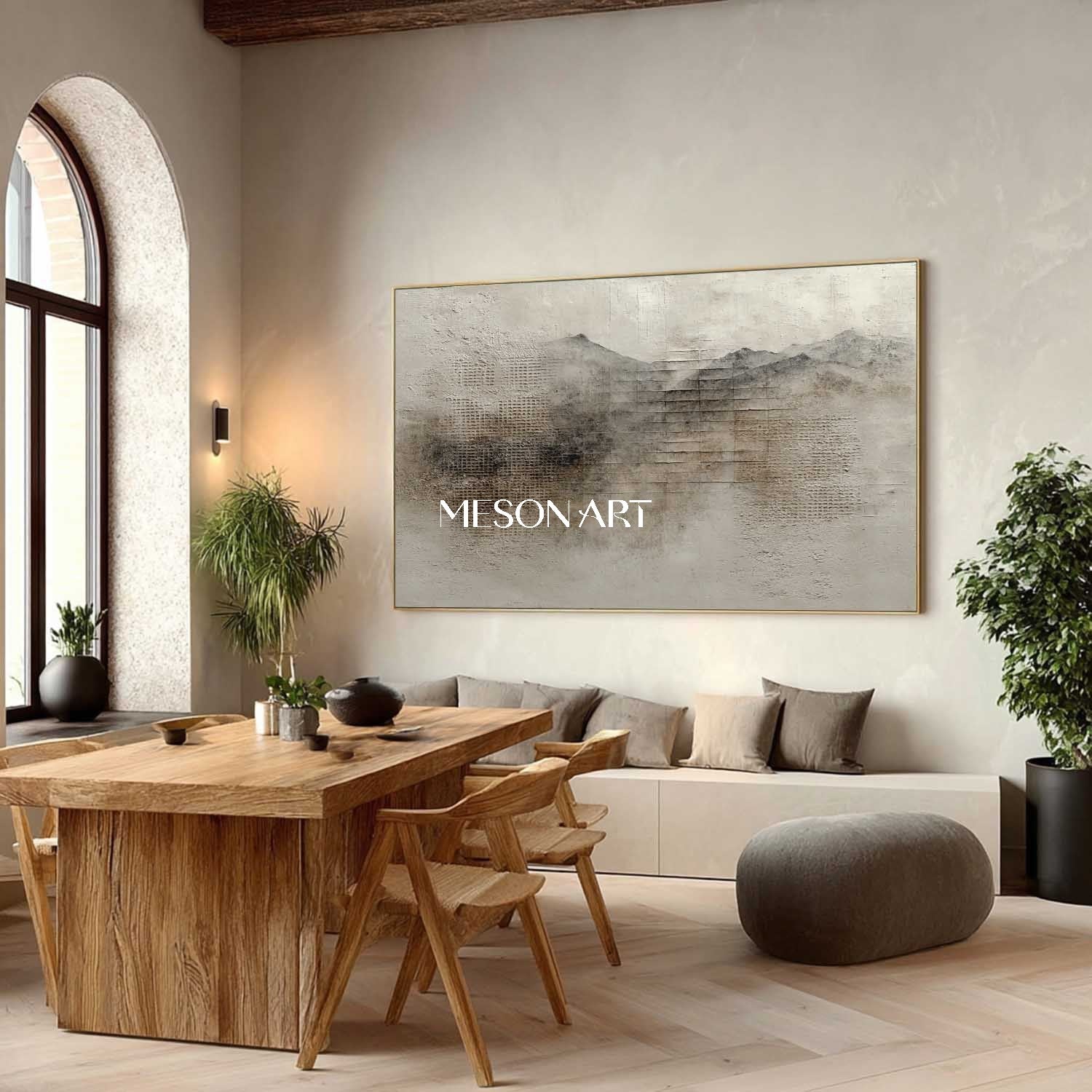 Light Grey Landscape Painting Earthy Abstract Texture Canvas Art for Sale Wabi Sabi Art