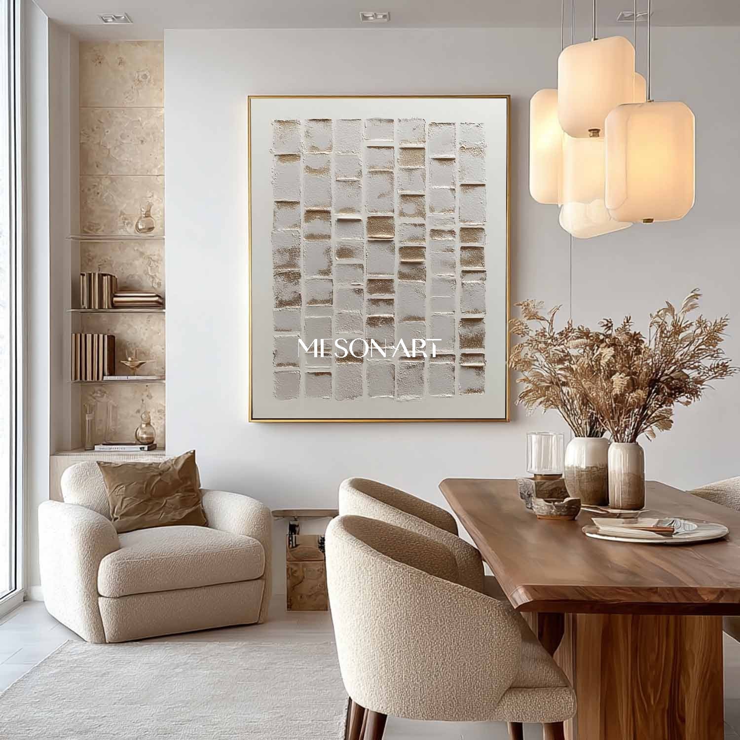 Large 3D Gold and White Abstract Texture Art Gold and White Minimalist Canvas Wall Decor