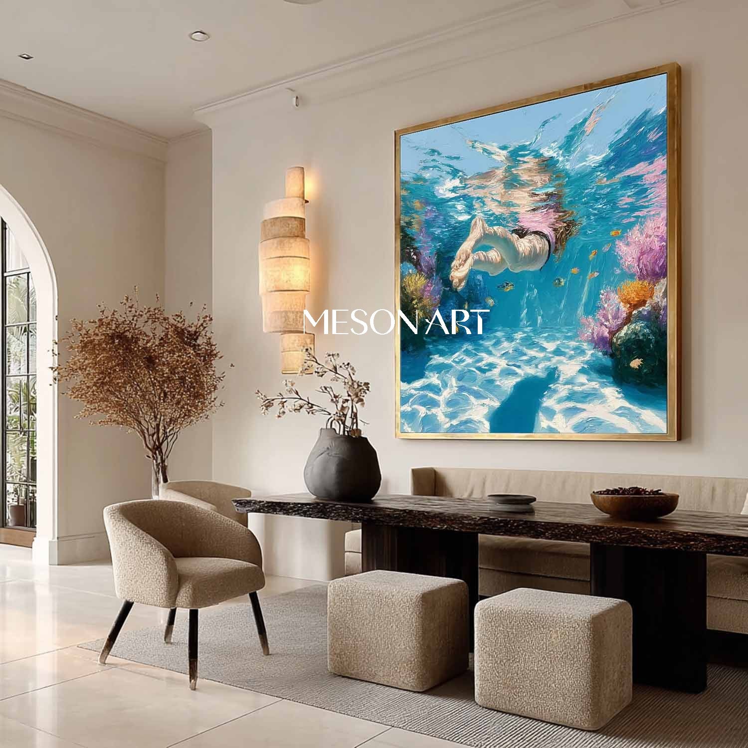 Seaside swimming wall art decoration Undersea snorkeling coral canvas art Seaside swimming painting