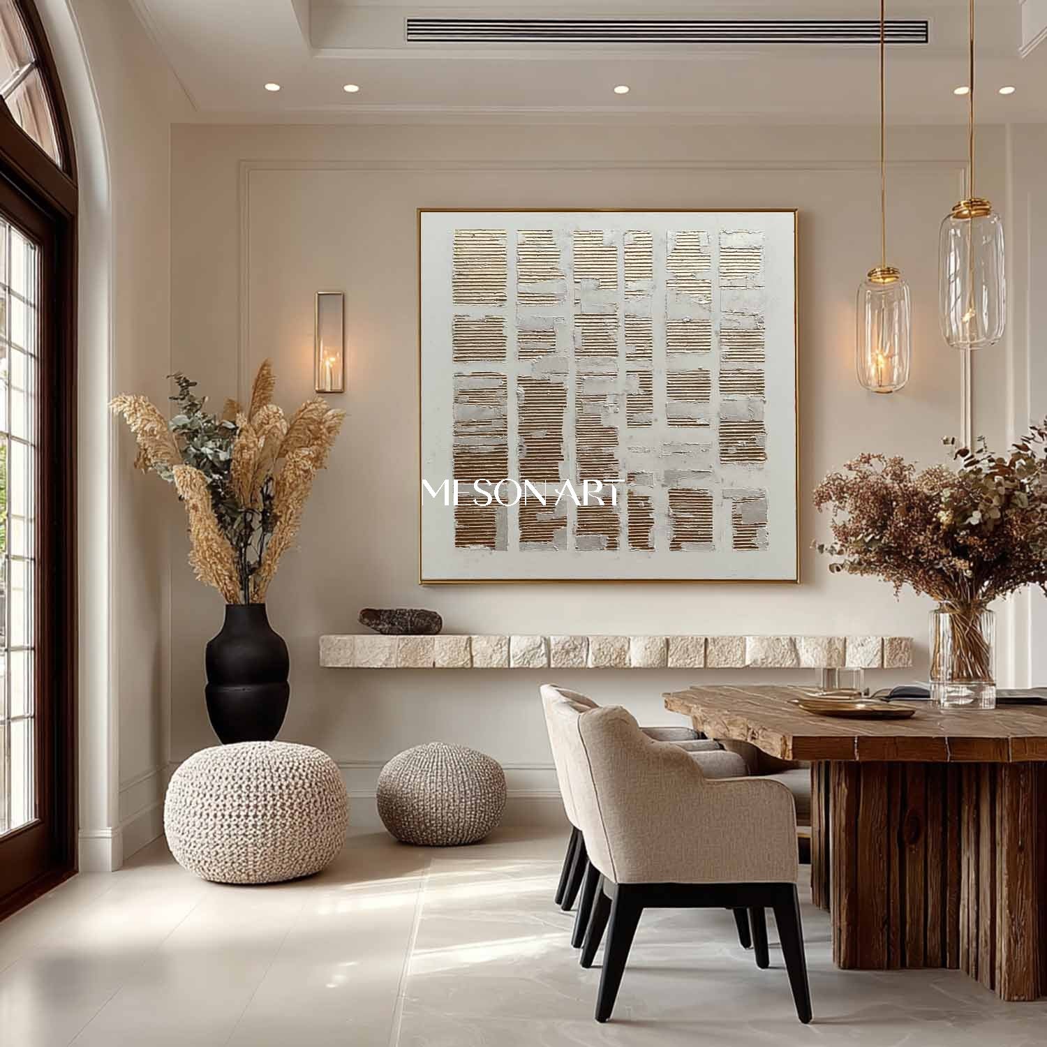 Contemporary luxury home minimalist canvas wall decor ideas gold and white abstract texture art