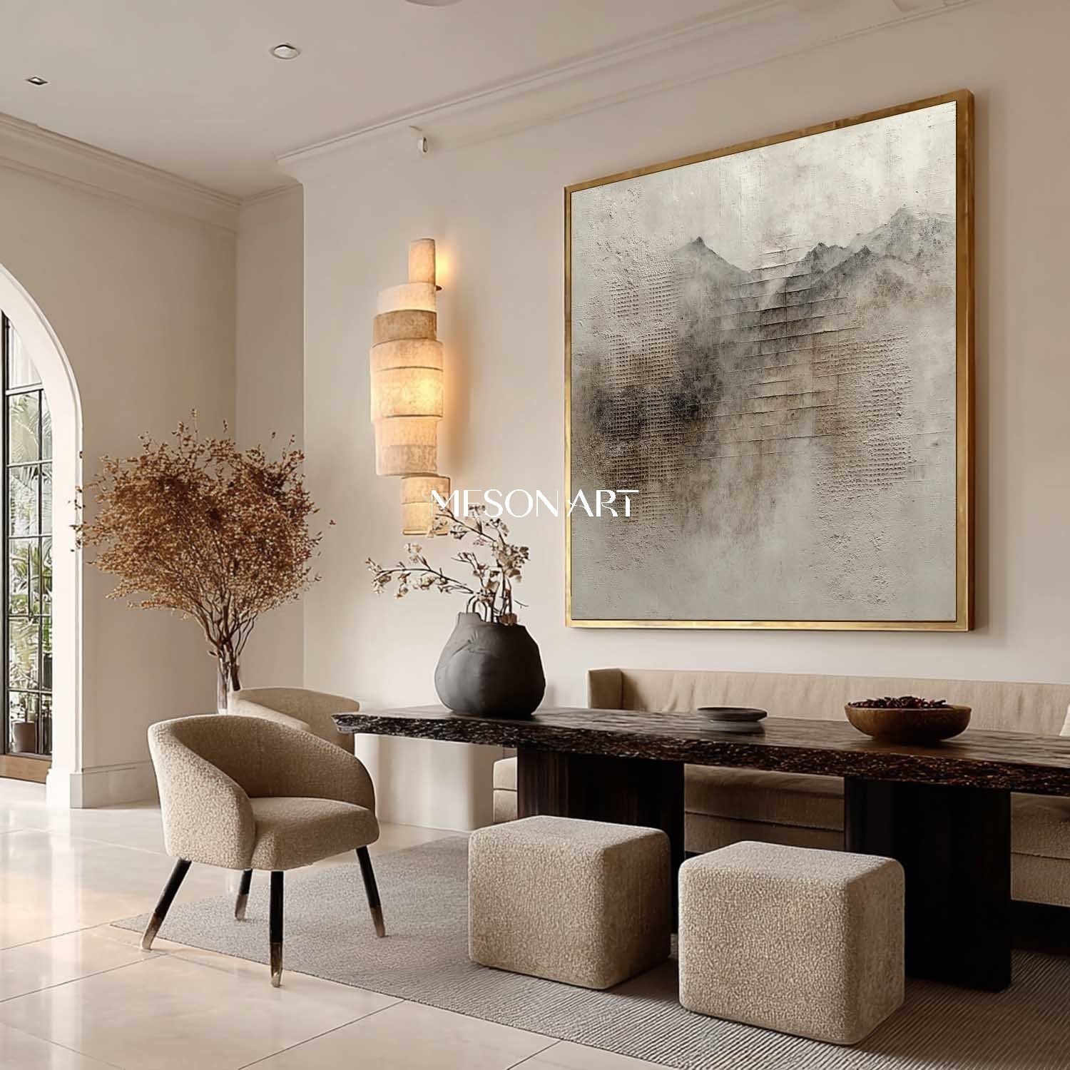 Contemporary Earthy Abstract Canvas Art for Sale Wabi Sabi Art Light Grey Landscape Texture Painting
