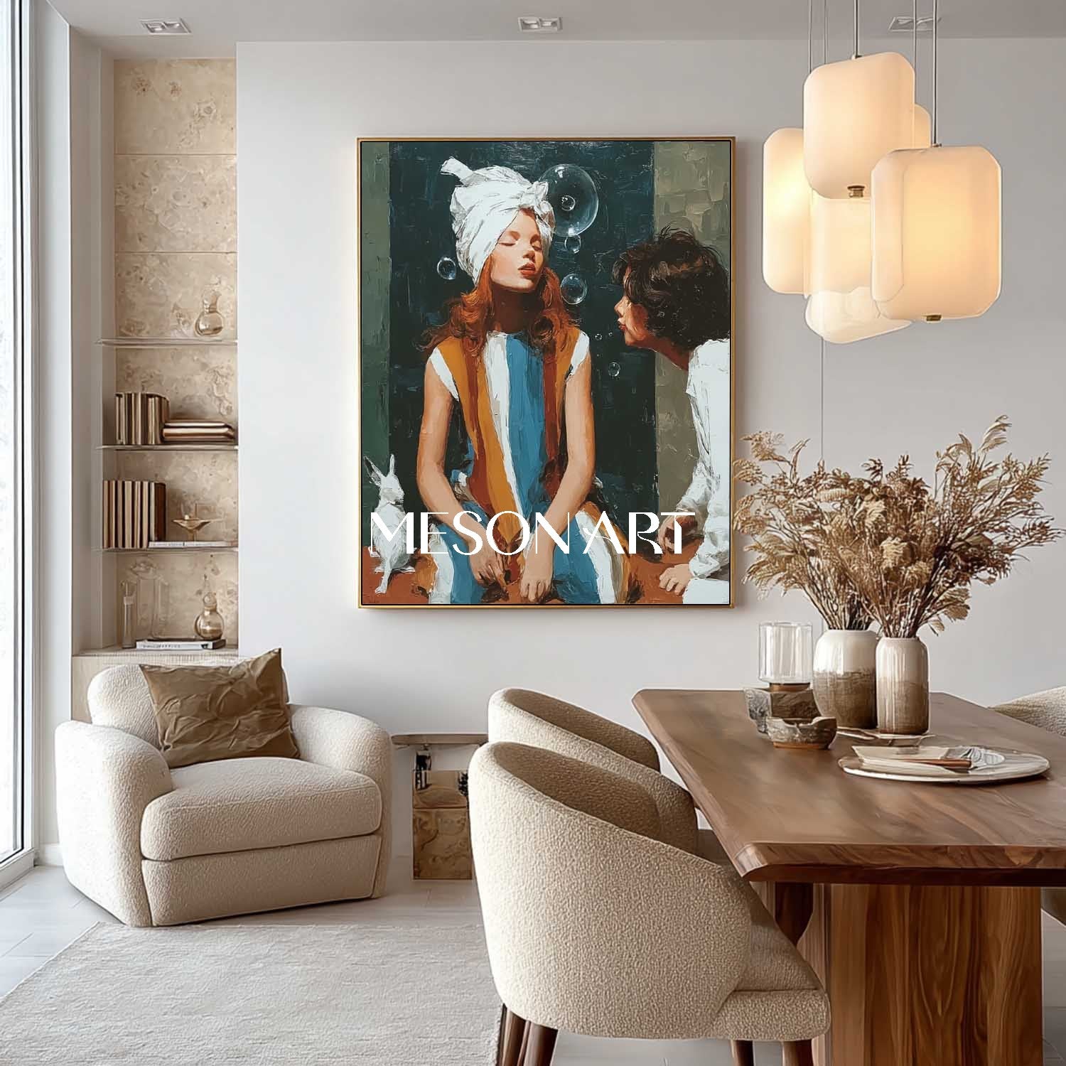 Surreal Girl Blowing Bubbles – Dreamlike Wall Art Canvas | Mesonart