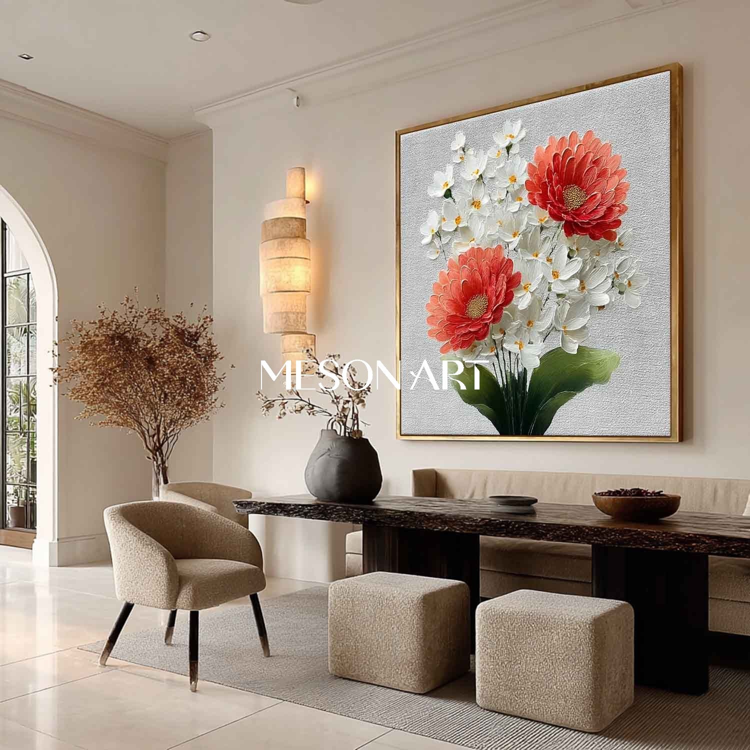 Textured Floral Canvas Wall Art for Modern Living Rooms | Mesonart Original