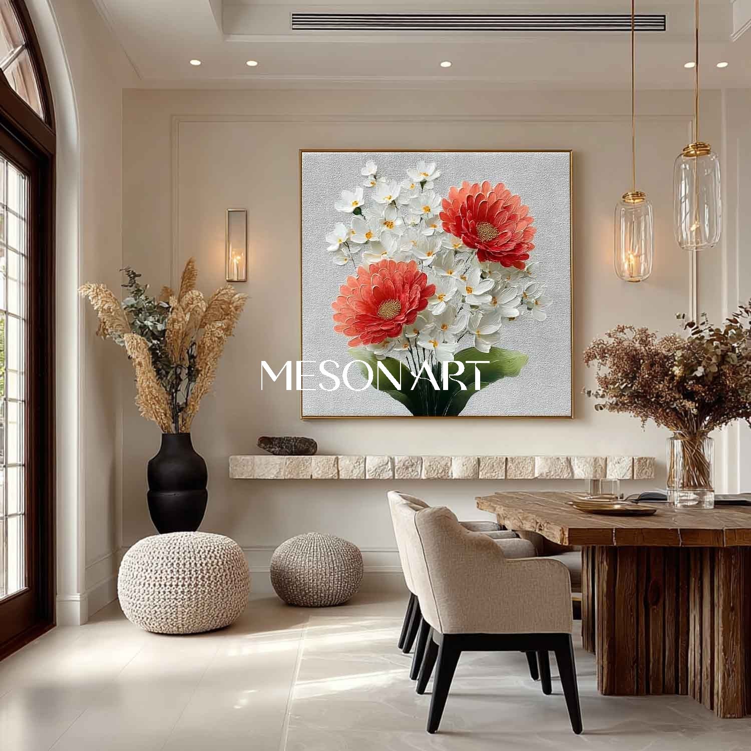 Textured Floral Canvas Wall Art for Modern Living Rooms | Mesonart Original
