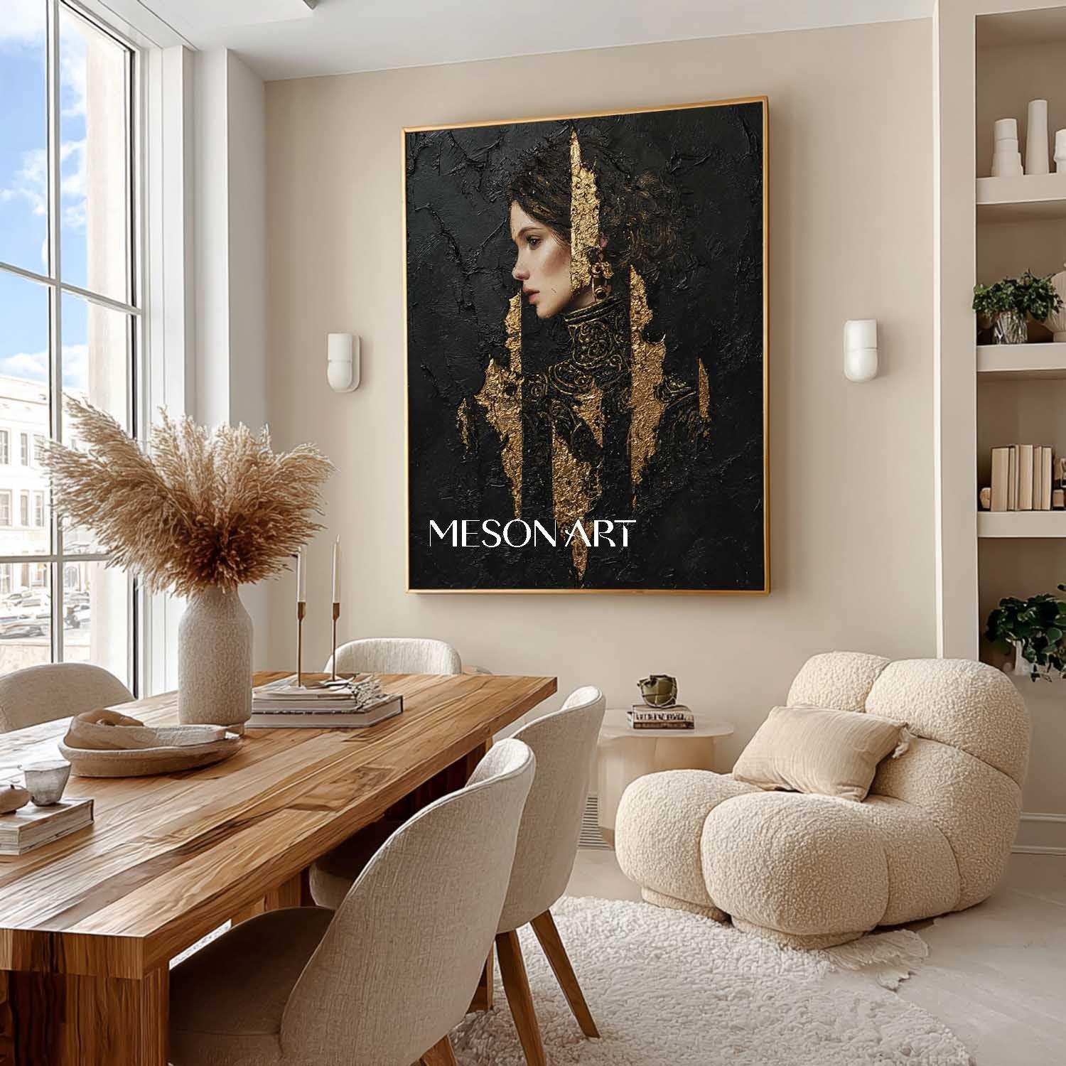 Black and Gold Lady Abstract Portrait Art for Sale Pretty Woman Portrait Texture Painting