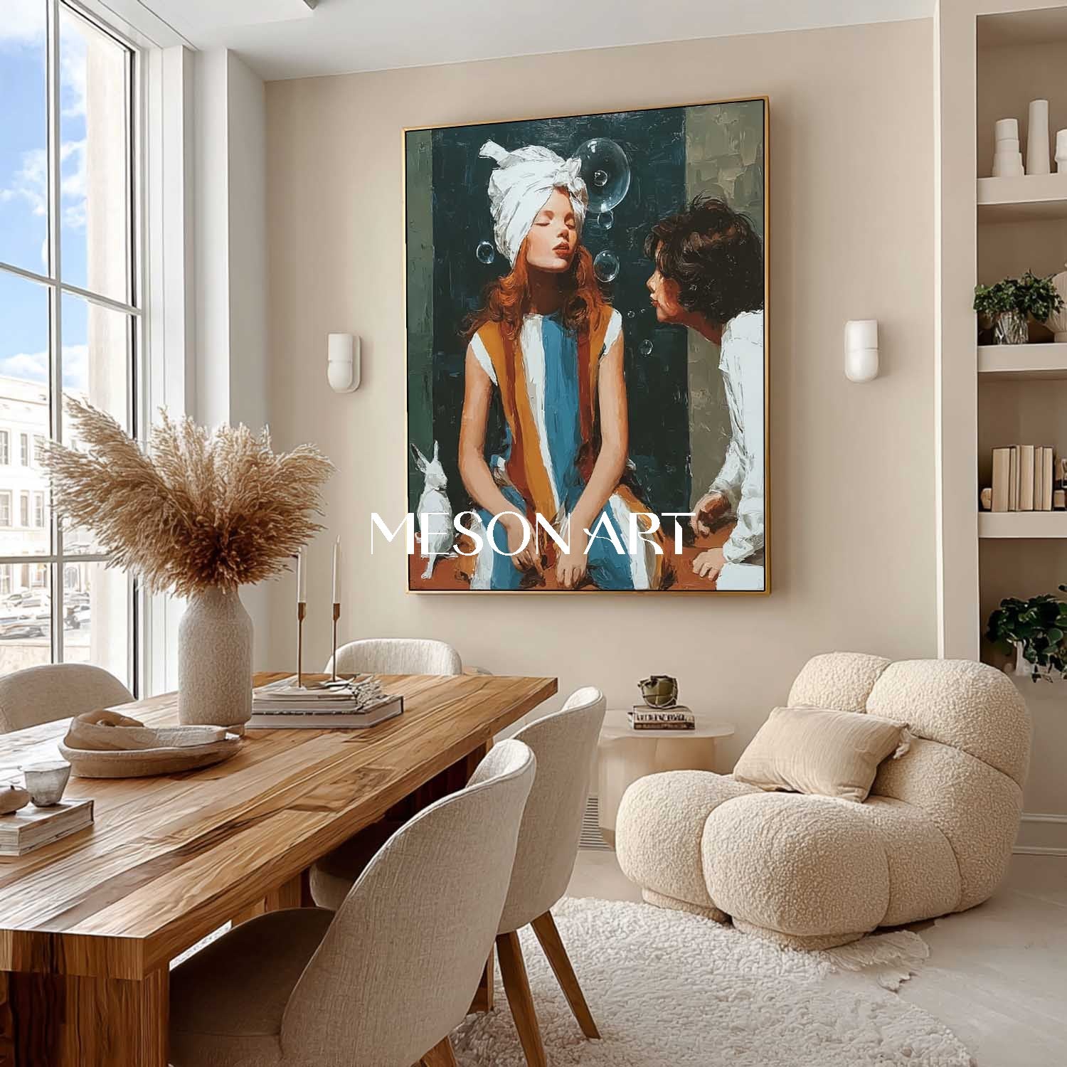 Surreal Girl Blowing Bubbles – Dreamlike Wall Art Canvas | Mesonart