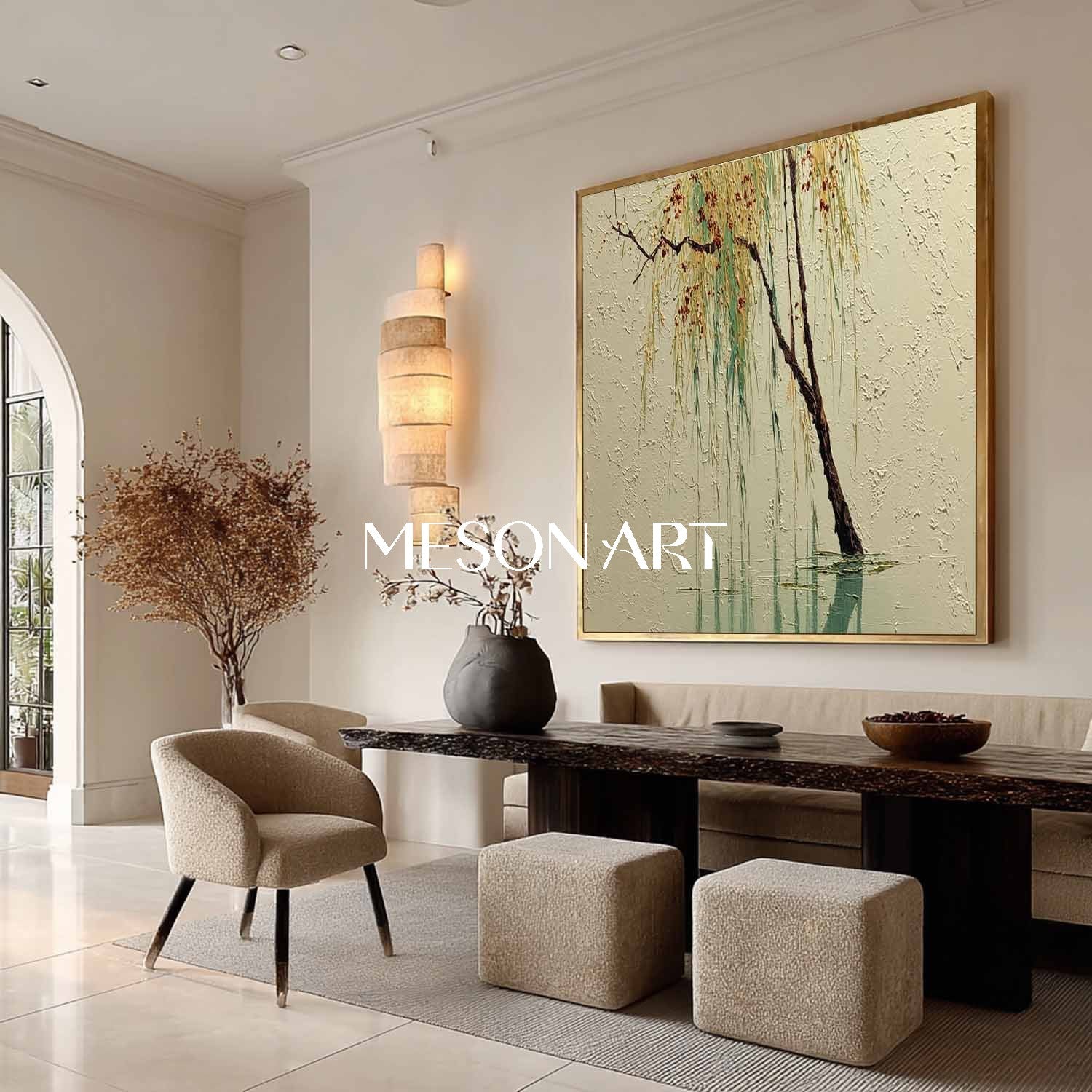 Large Scenic Willow Tree Canvas for Living Room Wall | Mesonart Serenity Series