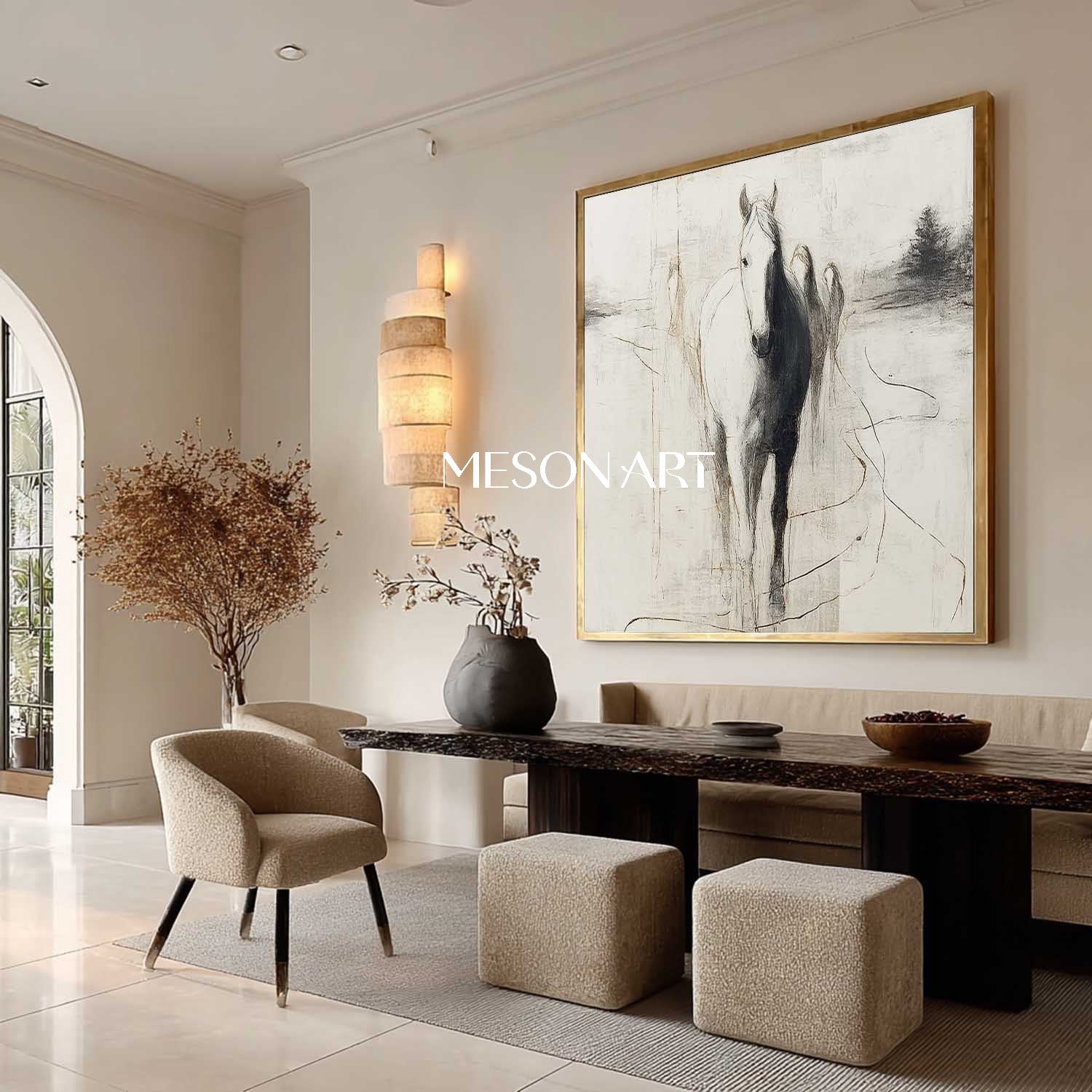 Beige Horse Wall Art Decor Minimalist Horse Canvas Art Minimalist Horses Paintings