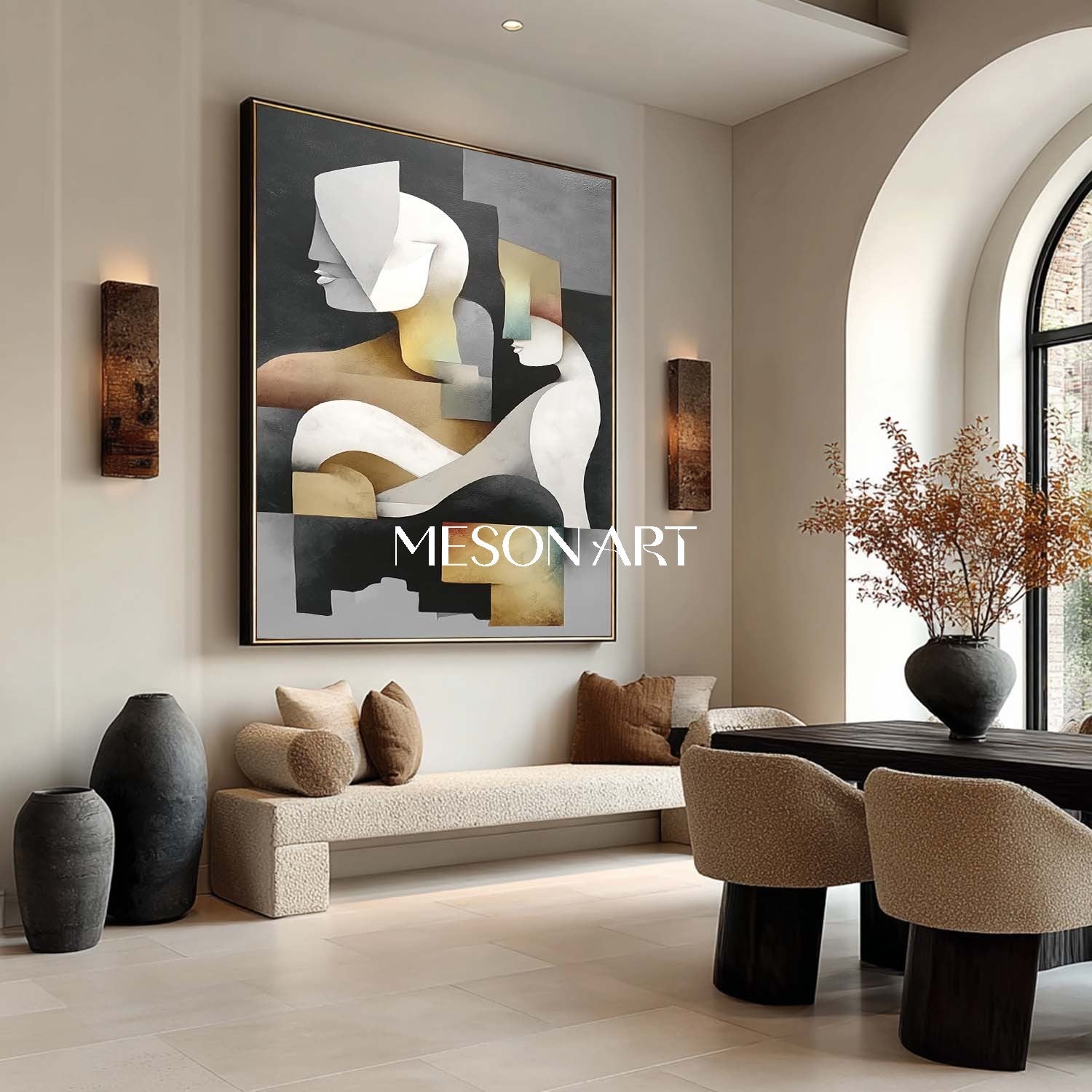 Elegant Geometric Abstract Canvas Large Textured Painting Entryway