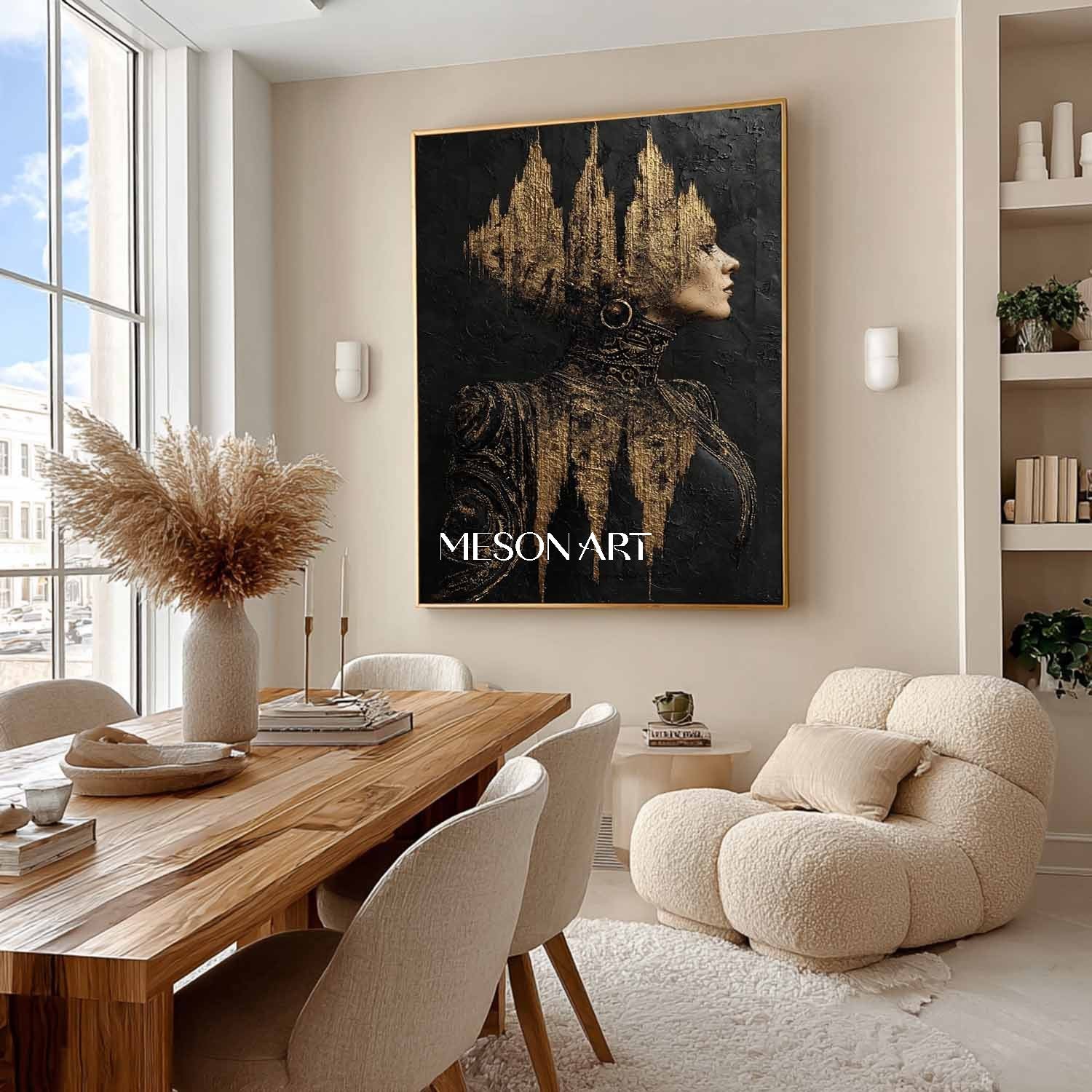 Black and Gold Lady Abstract Portrait Art Canvas for Sale Beautiful Lady Portrait Texture Painting