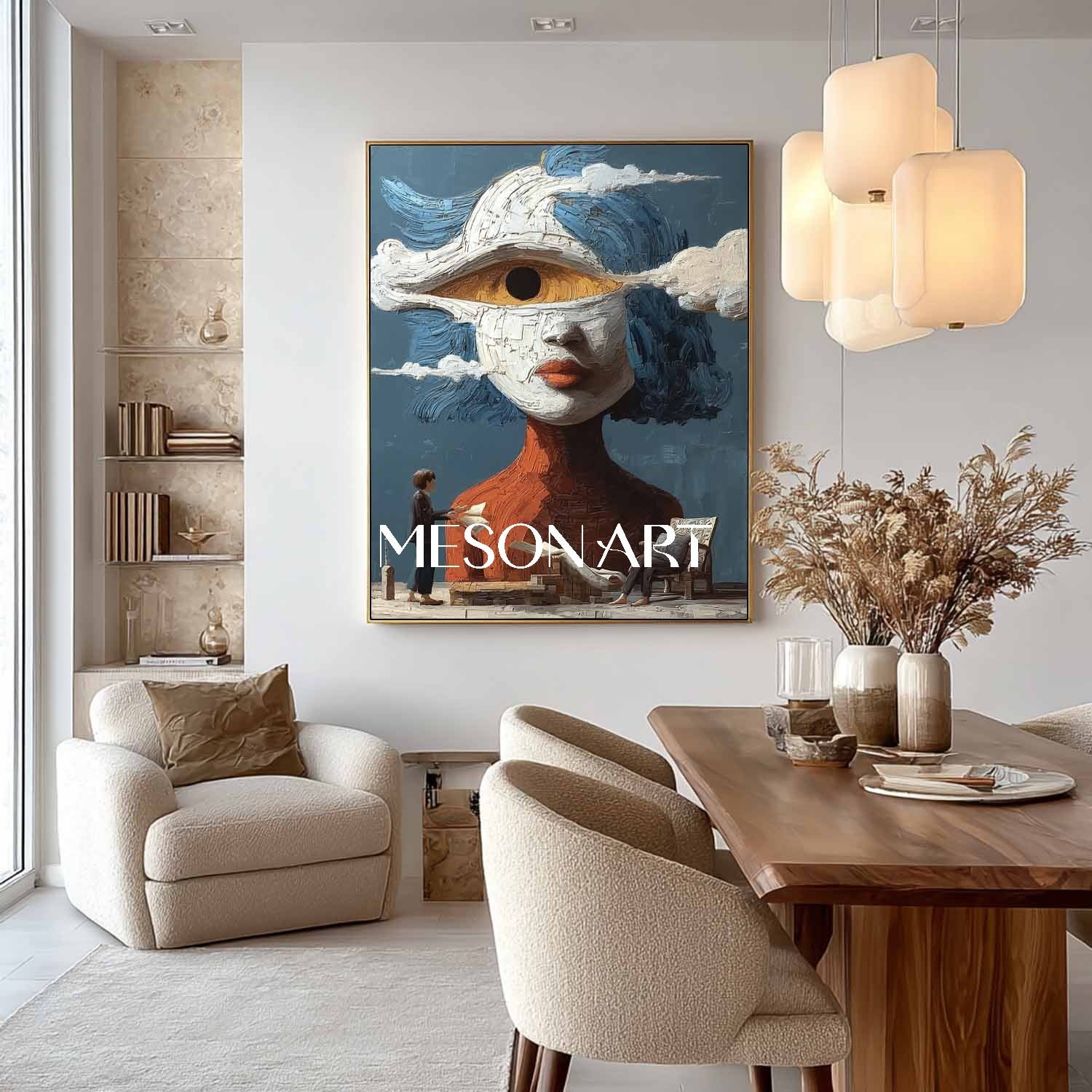Fantasy Face in the Clouds – Conceptual Surrealist Painting with Blue Backdrop