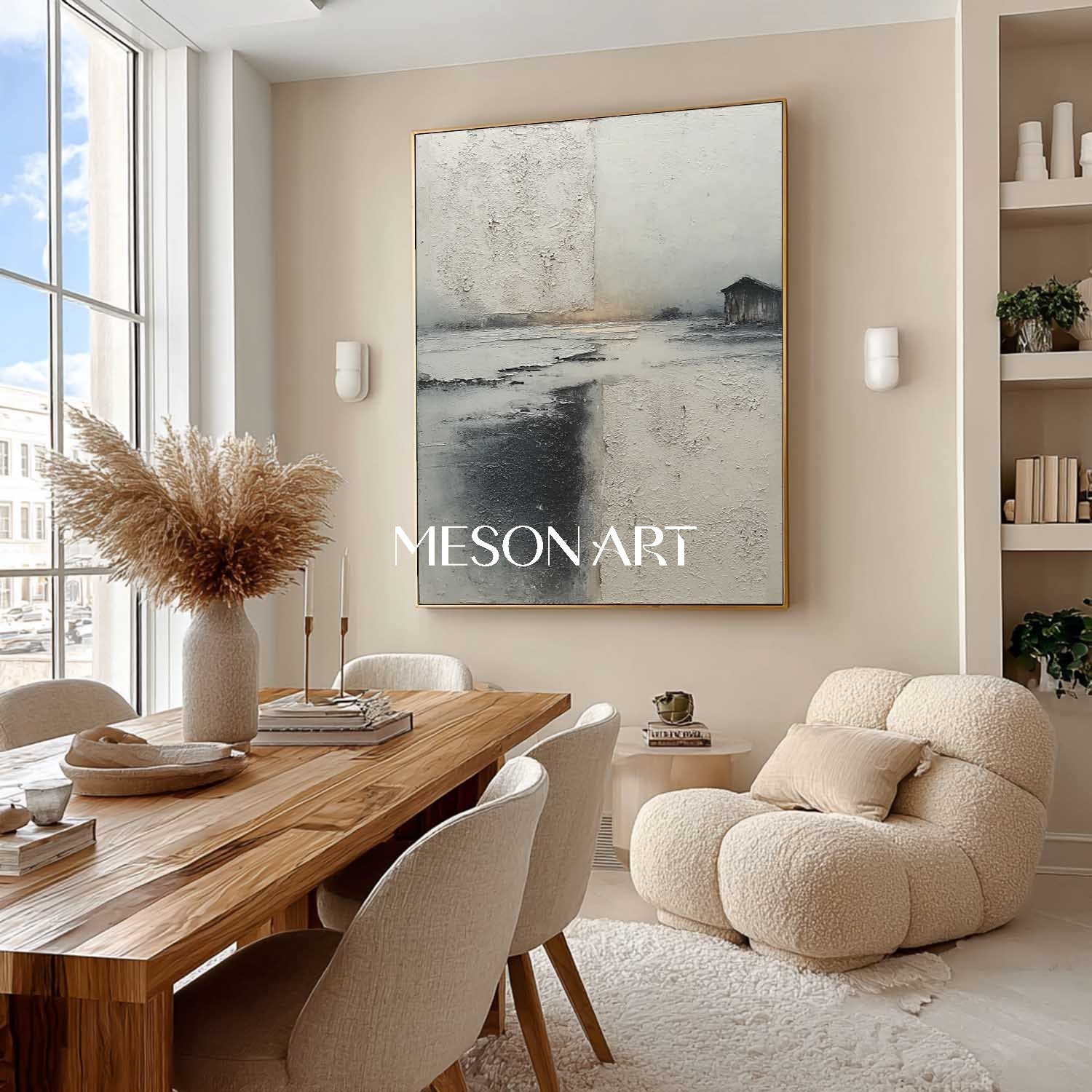 3D Large Gray Minimalist Landscape Painting Abstract Texture Wall Art