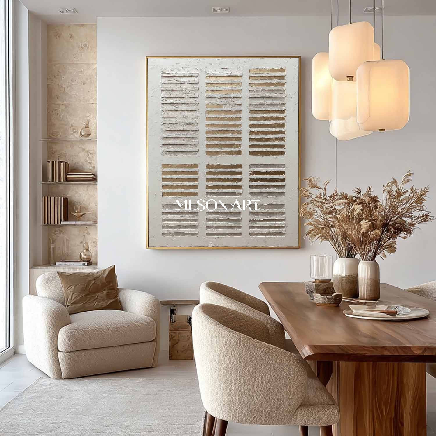 Interior design wall decor ideas Gold and white abstract texture canvas art for sale Wabi-sabi art