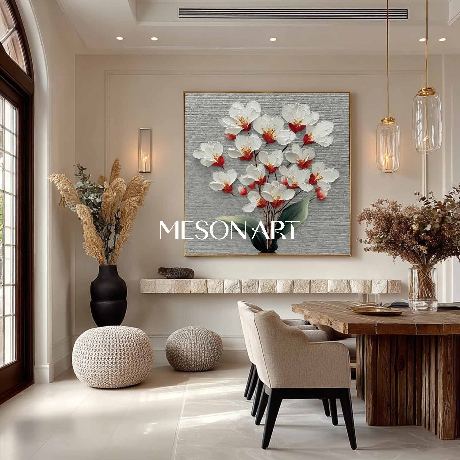 Large Floral Canvas Painting Neutral Floral Painting for Calm Interiors Floral Wall Art for Sale