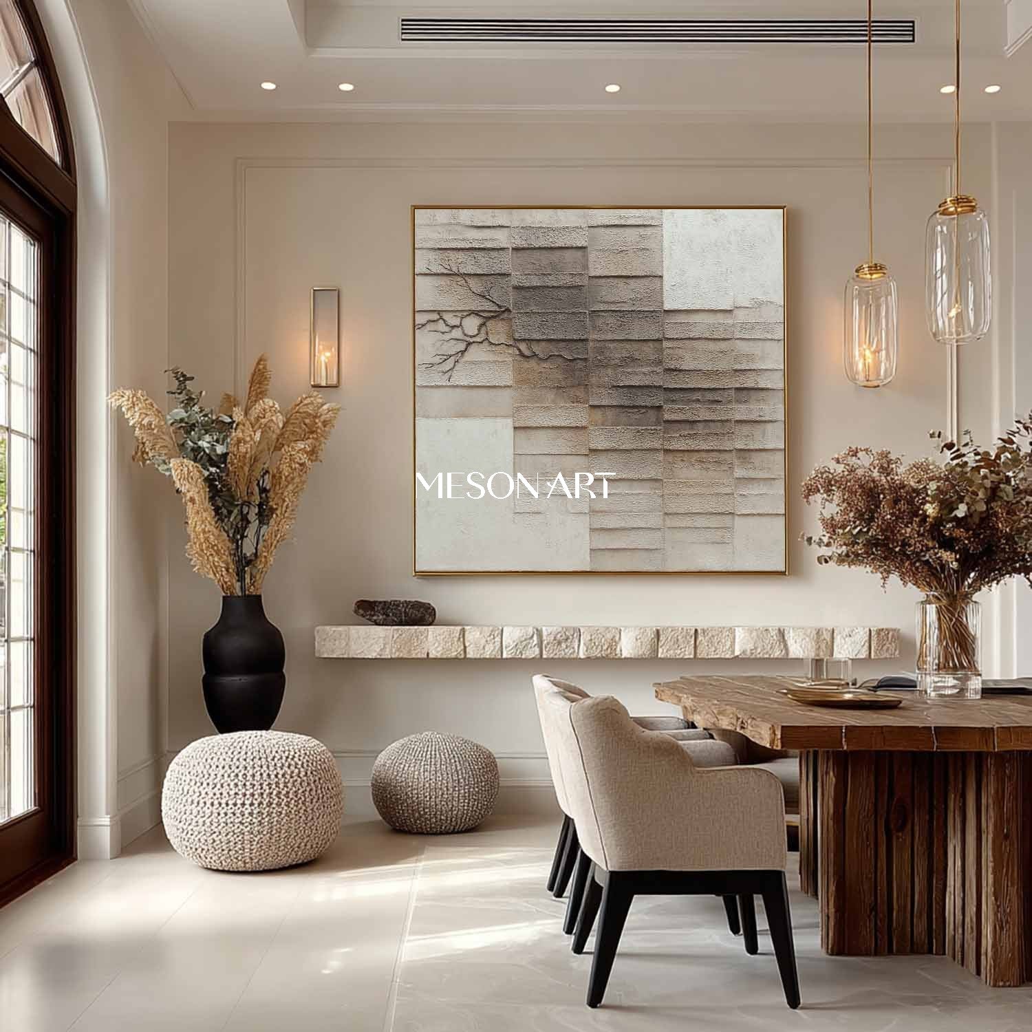 Light grey and brown painting Brown abstract texture canvas art for sale Wabi-sabi art