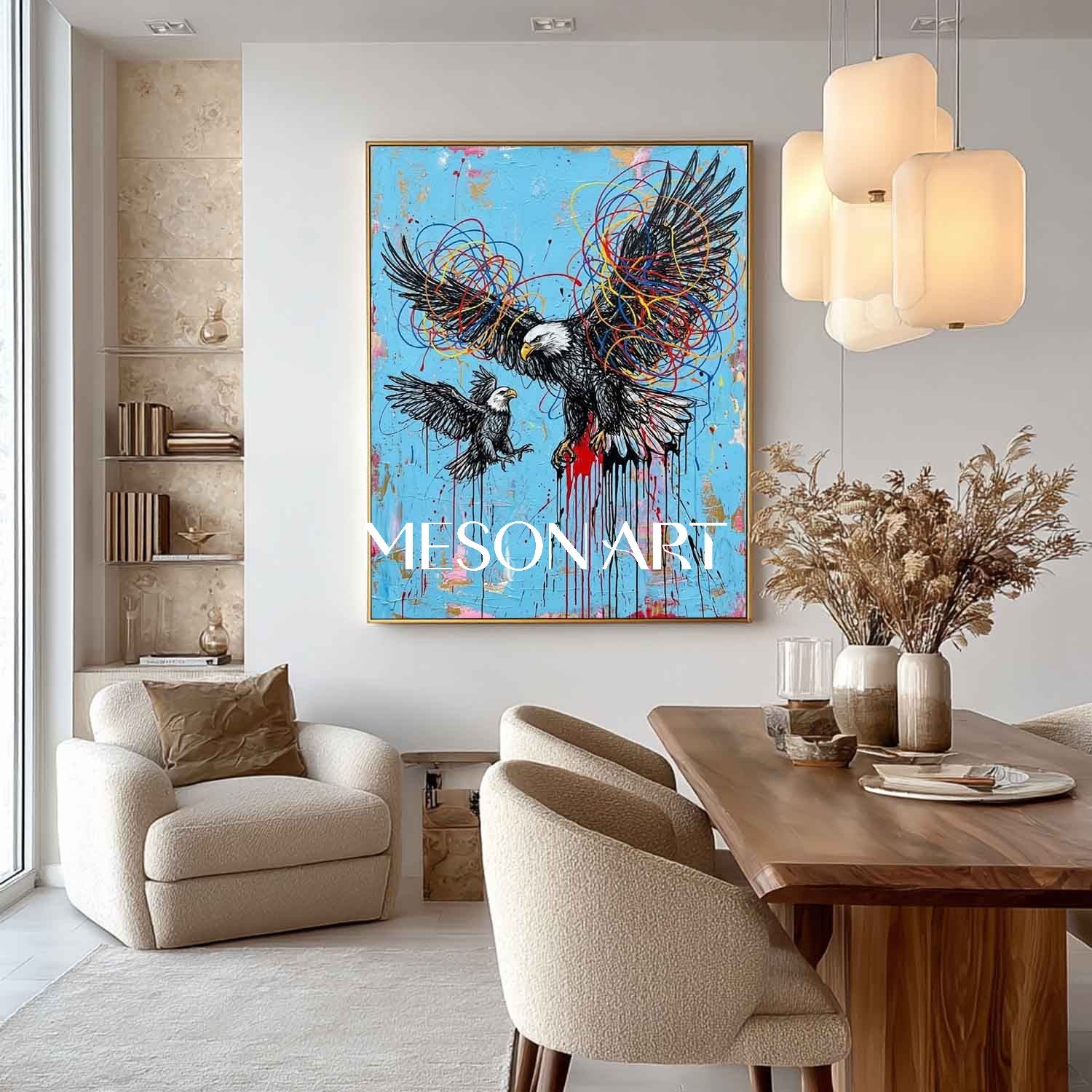 American Bald Eagle Wall Art Office Decor Power Symbol Graffiti Style Animal Art